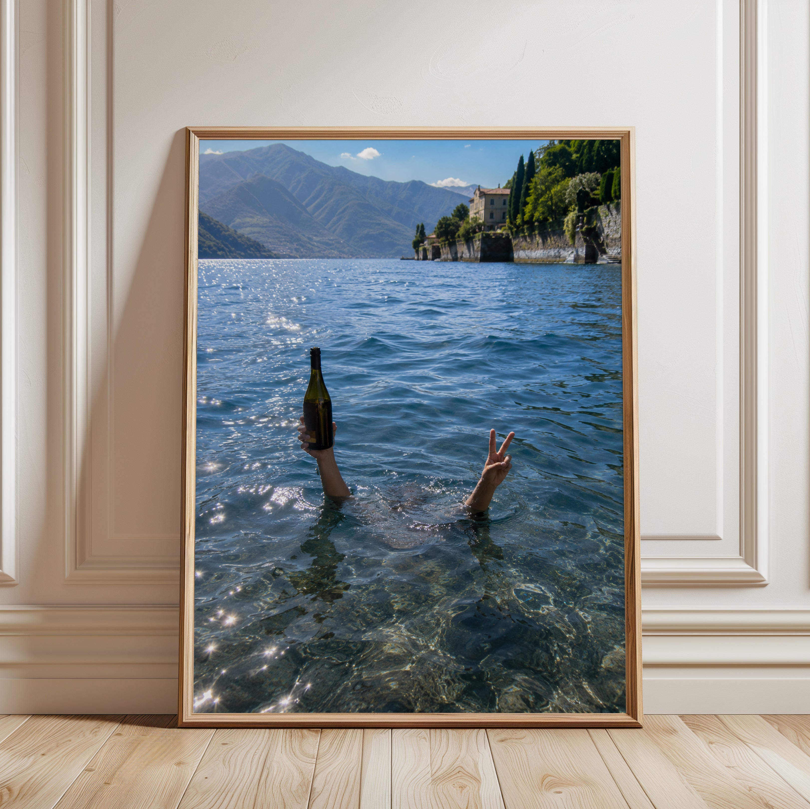 Italian Lake Wall Art – Coastal Photography Print - framed detail