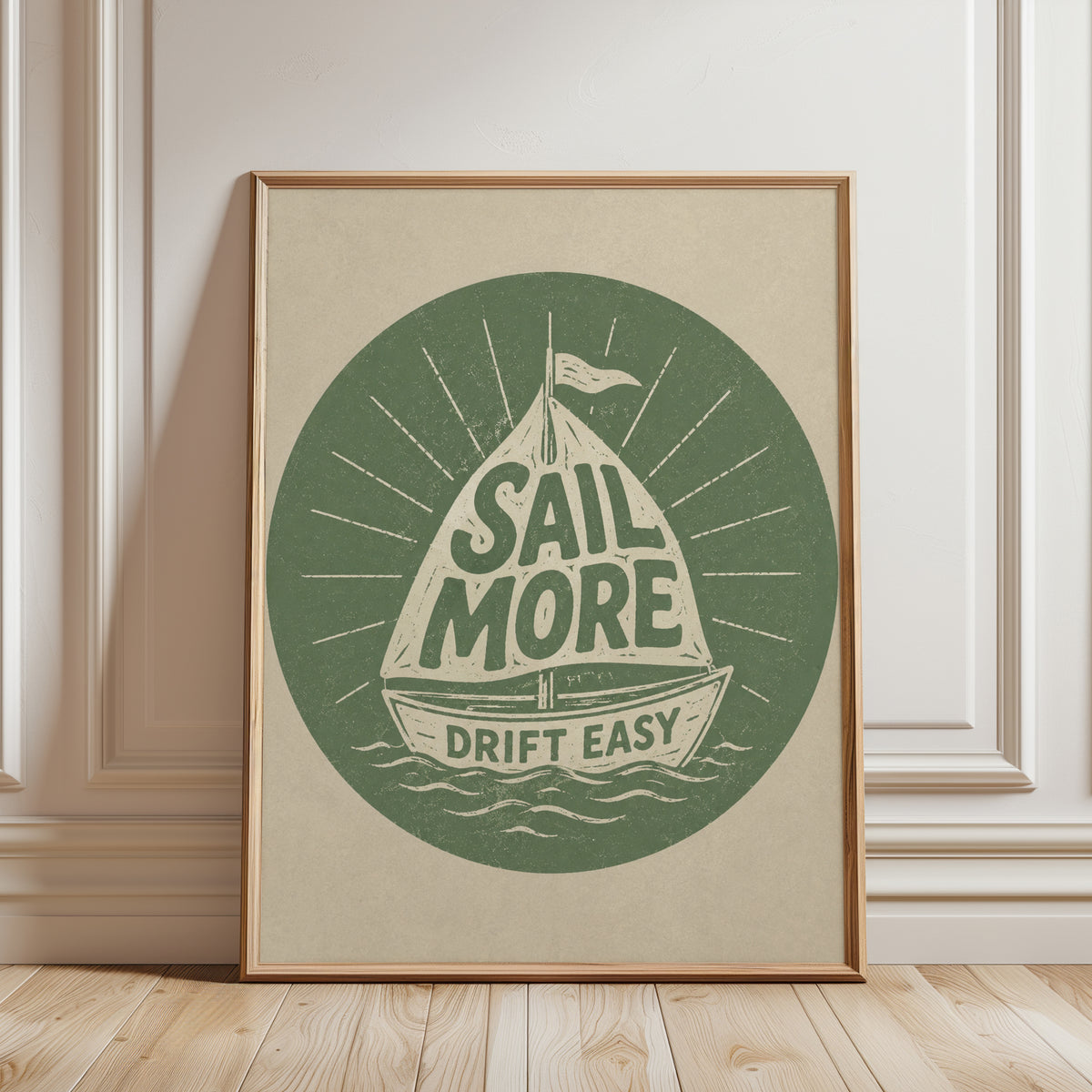 Vintage Nautical Sailboat Print - framed detail