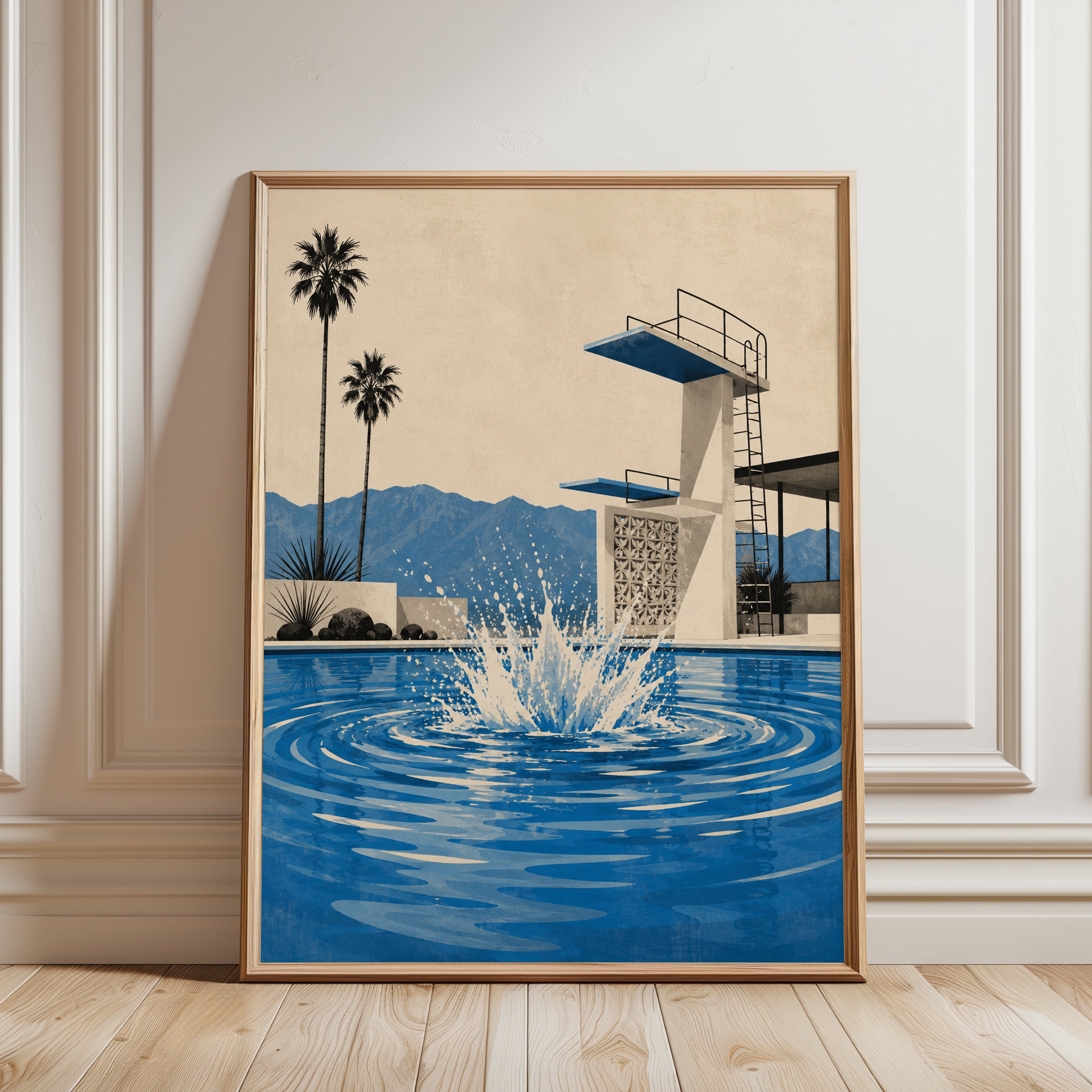 Mid Century Modern Pool – Palm Springs Wall Art - framed detail
