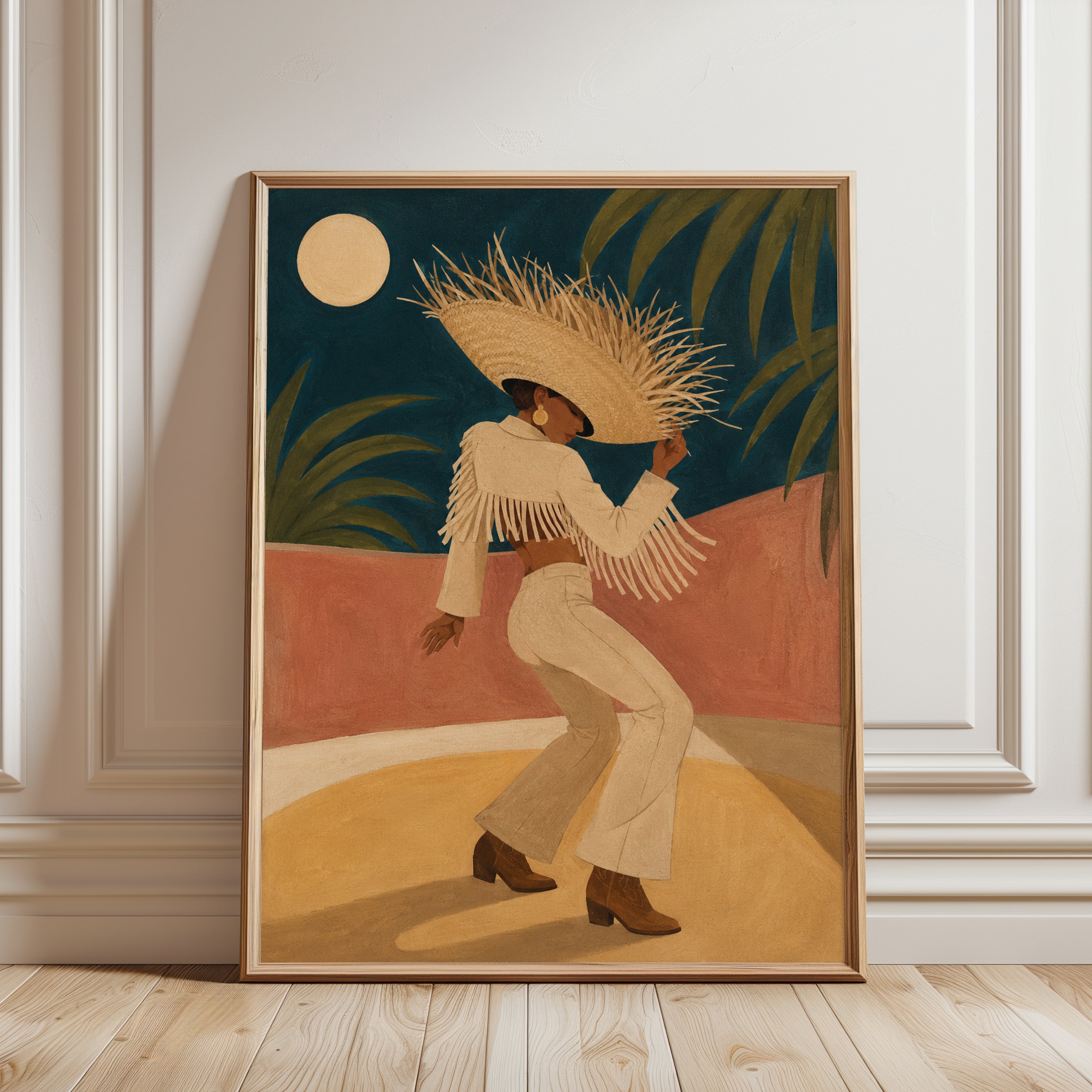 Tropical Dance Wall Art – Bohemian Woman Print - framed detail