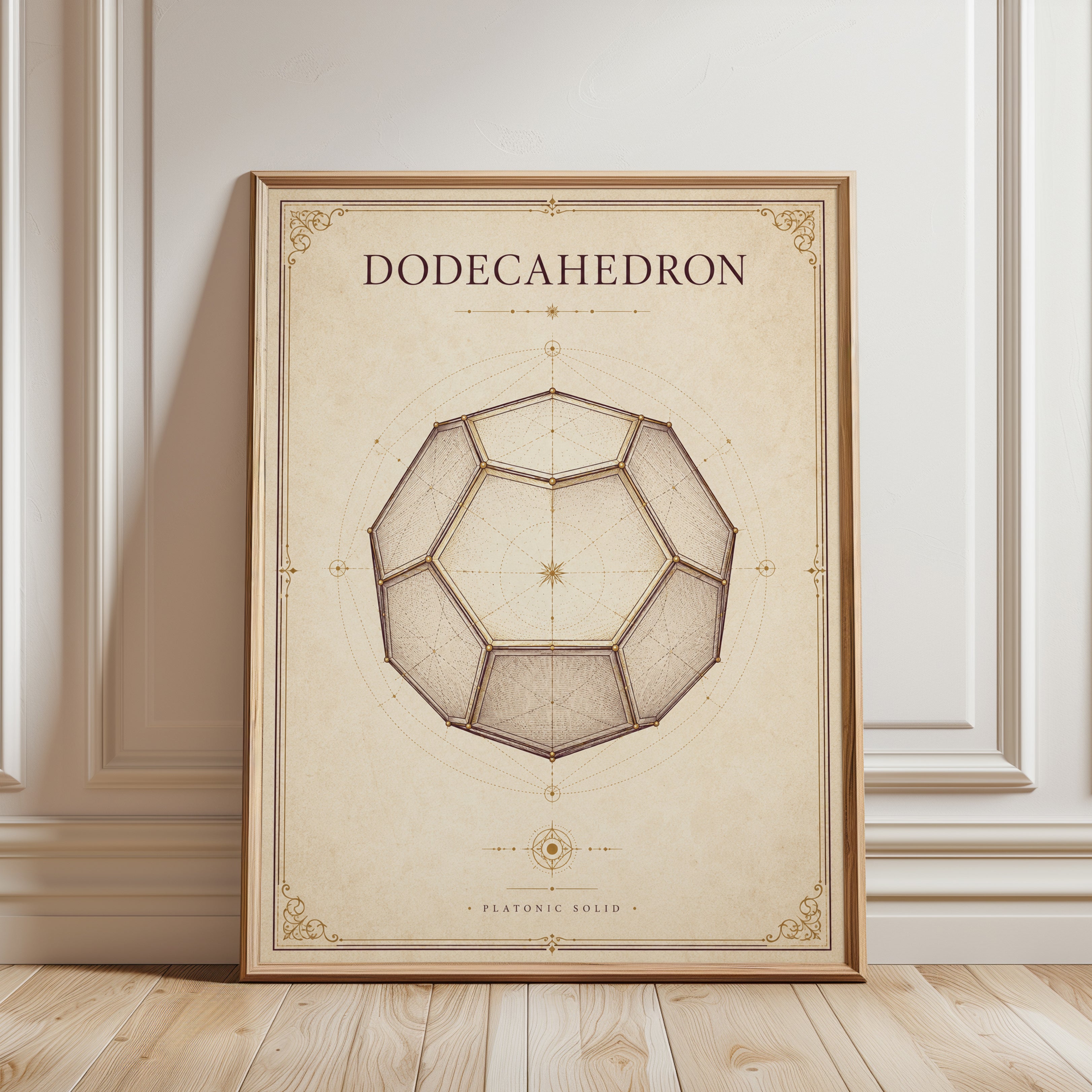 Sacred Geometry Wall Art: Dodecahedron Design - framed detail