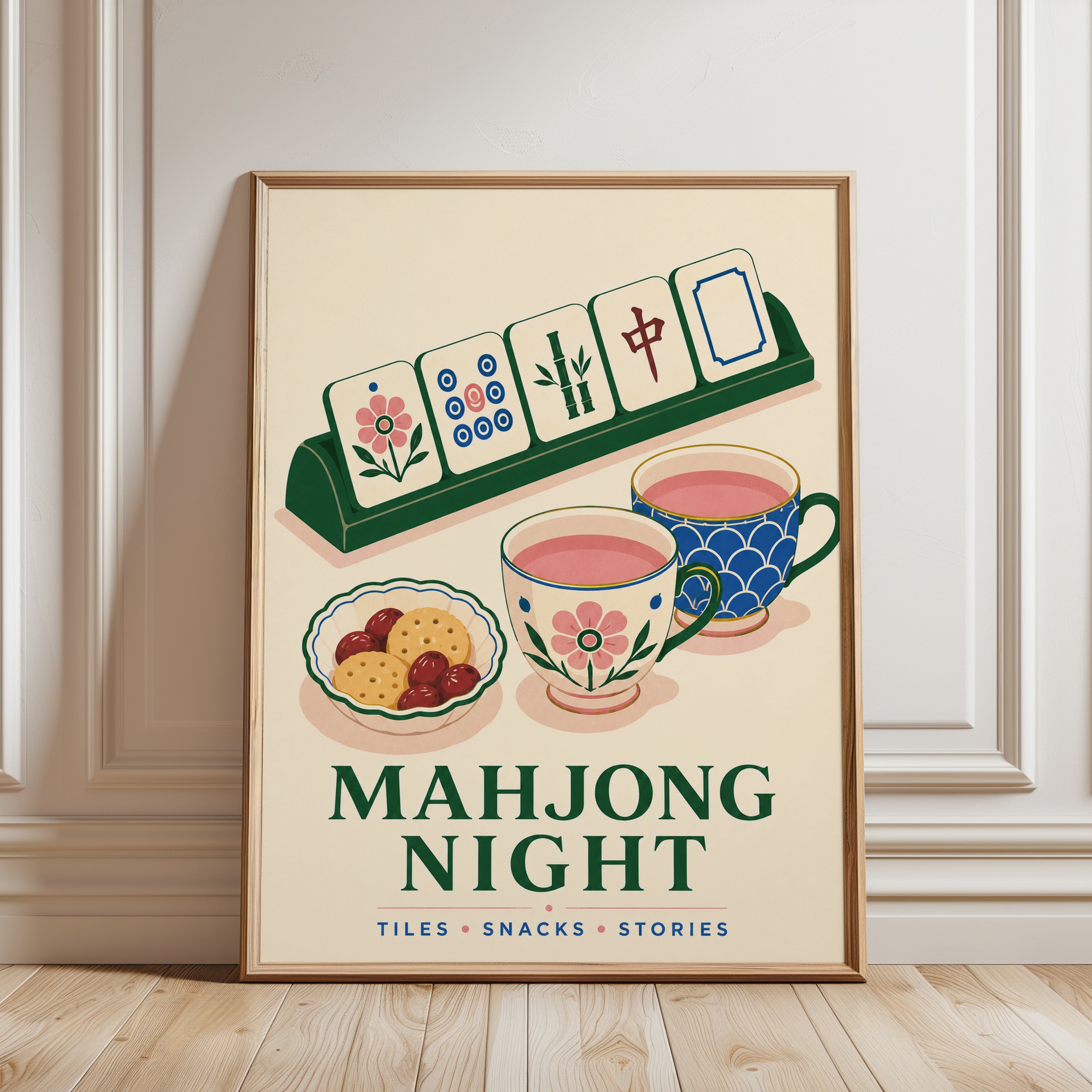Game Night Wall Art – Mahjong Print - framed detail