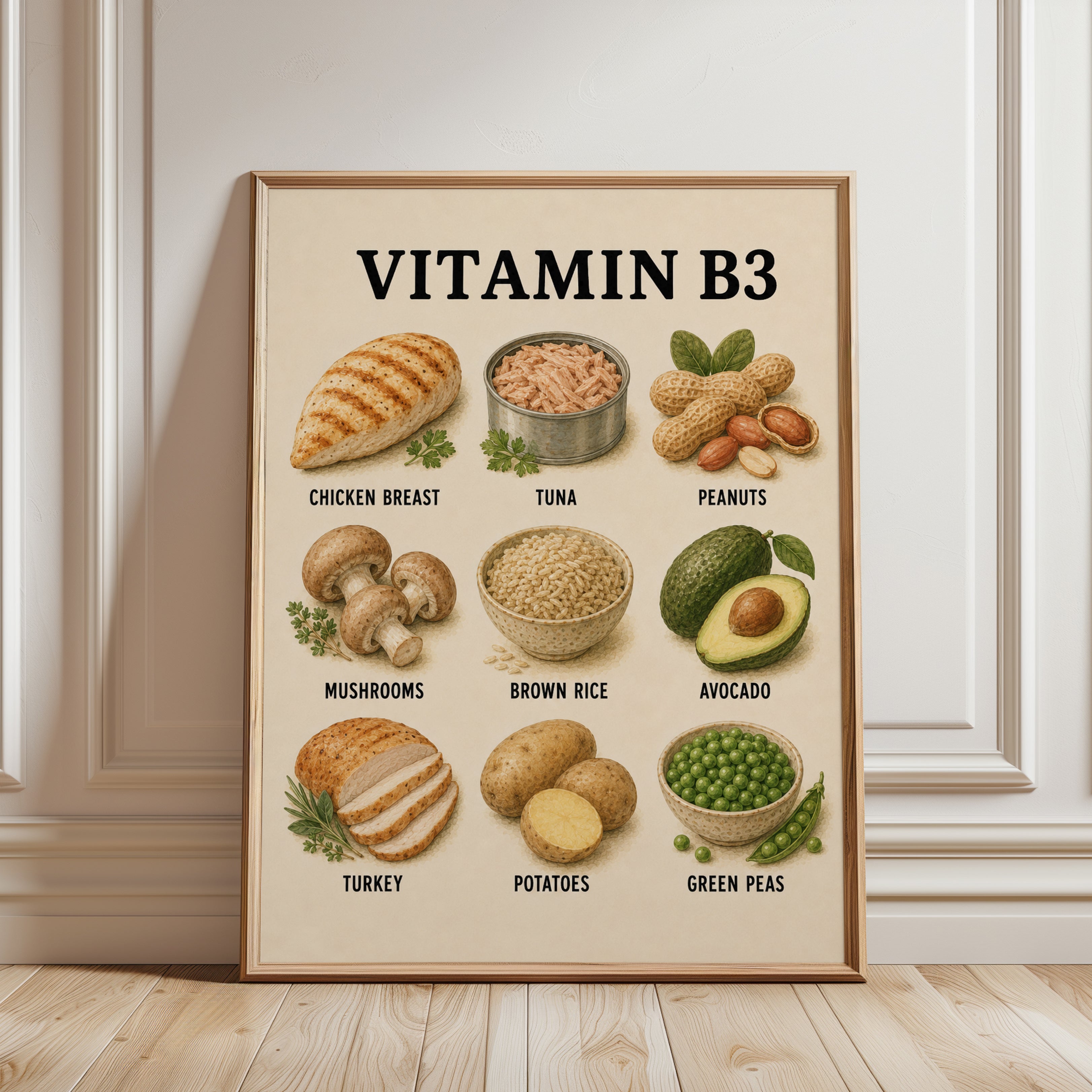 Vitamin B3 Foods Poster - framed detail