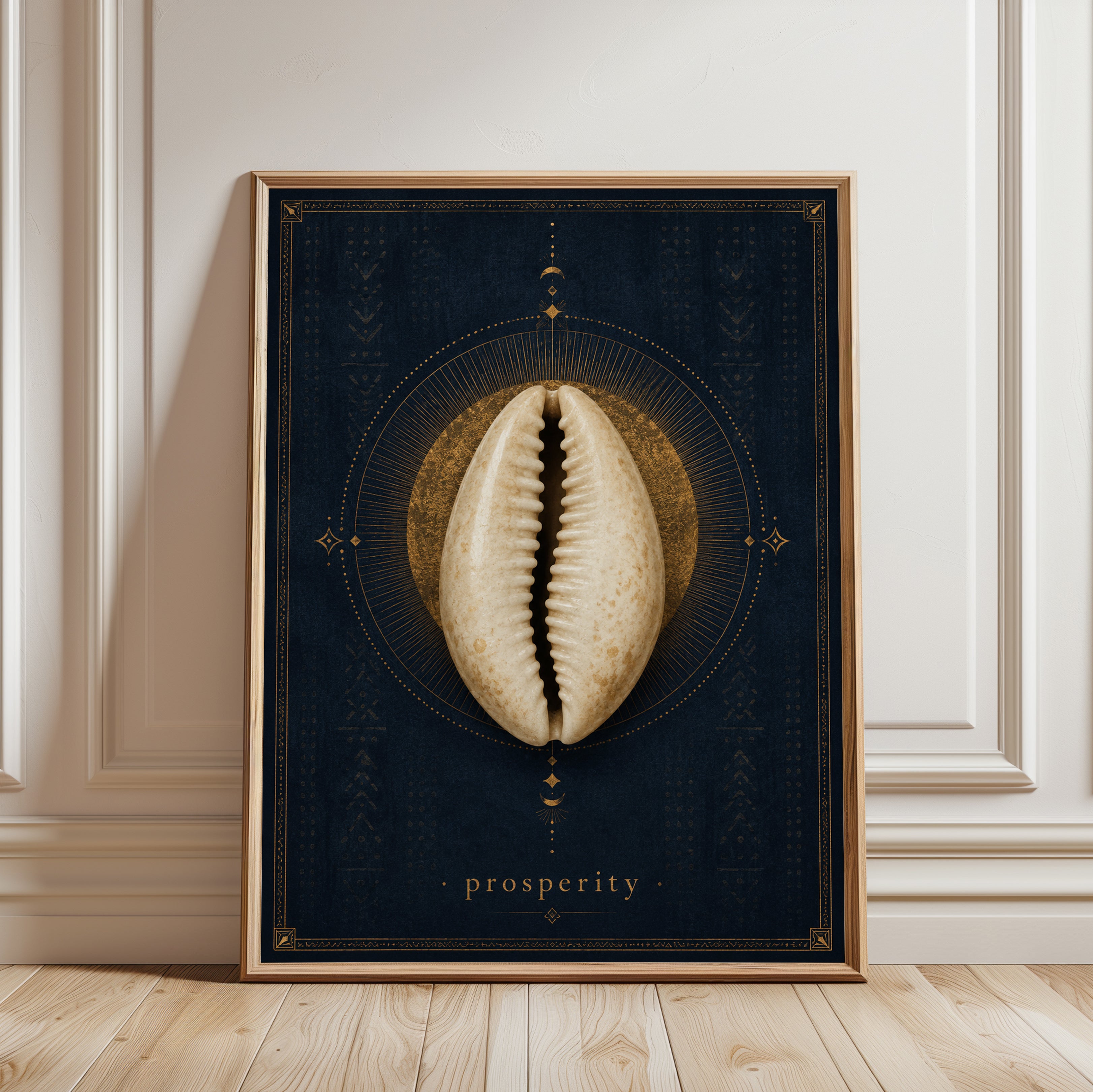 Cowrie Shell Wall Art – Prosperity Print - framed detail
