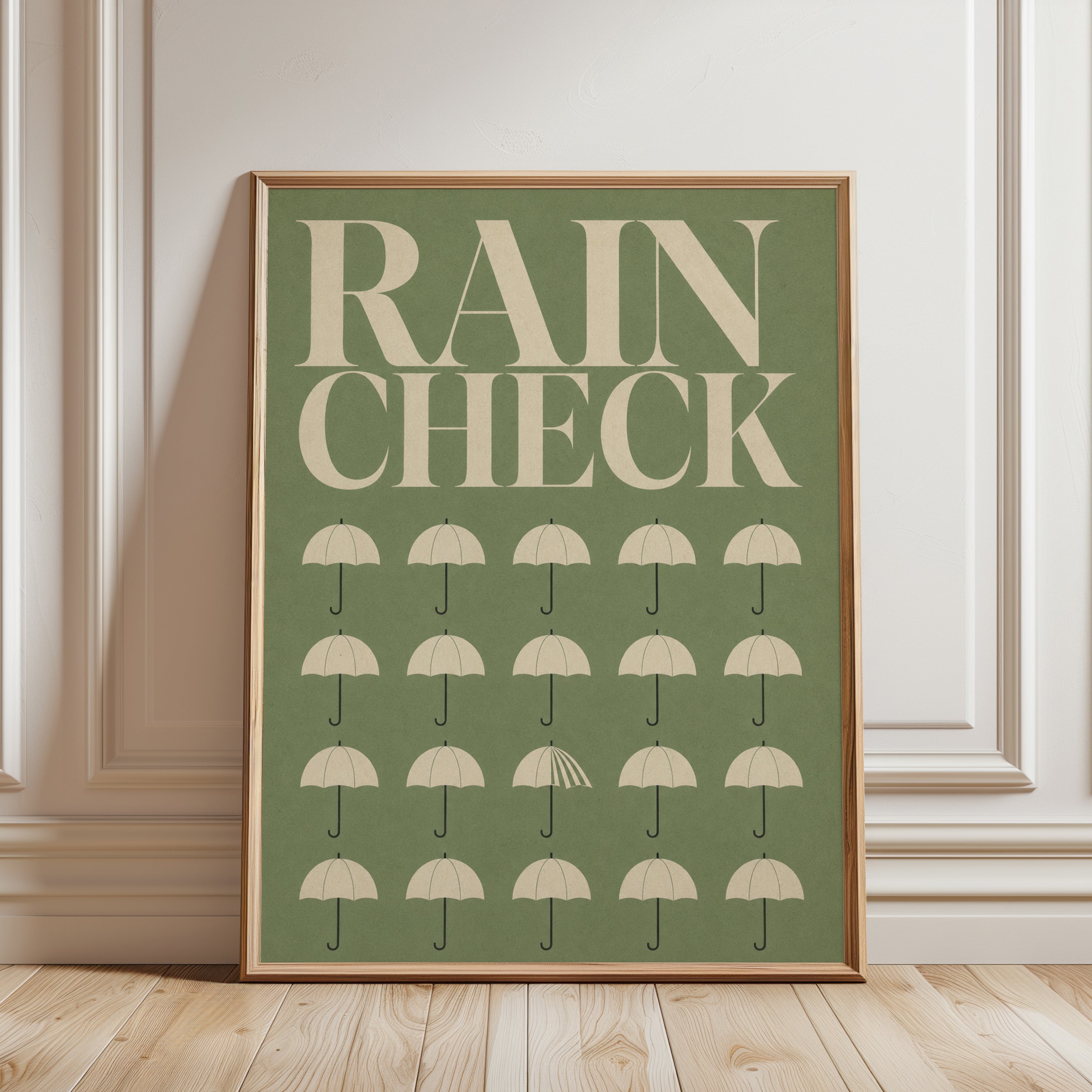 Rain Check Umbrella Print – Retro Typography - framed detail