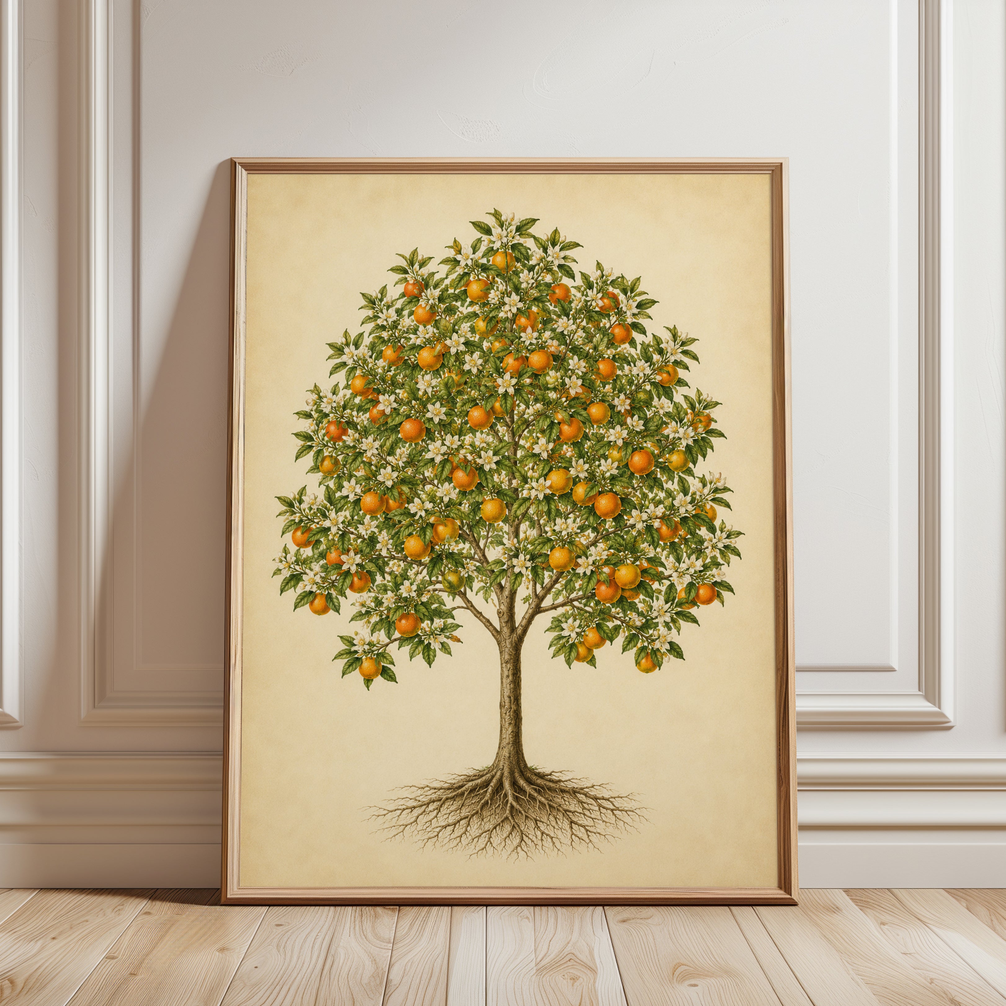 Orange Tree Botanical Print: Vintage Citrus Illustration Art - framed detail