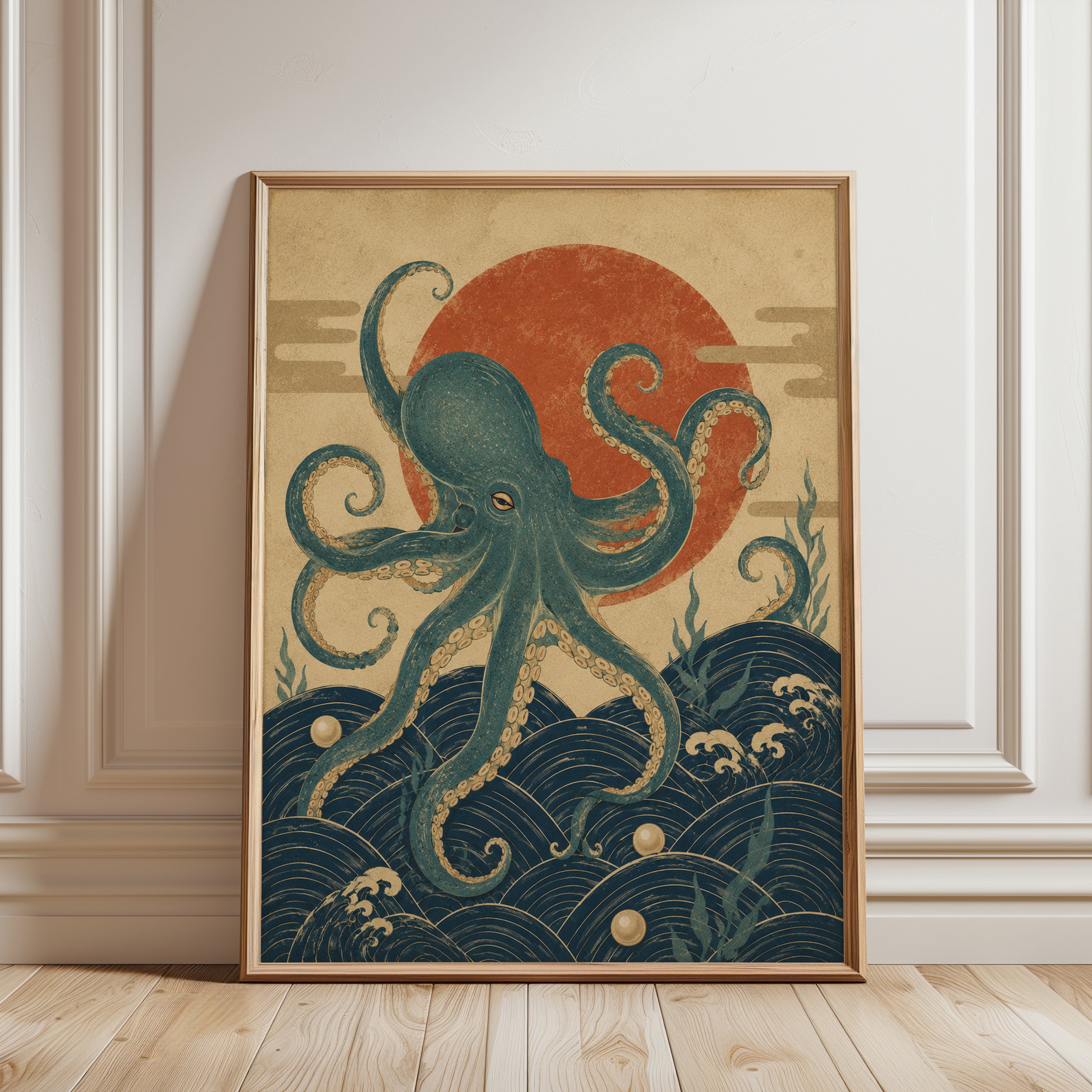 Vintage Japanese Octopus Print - framed detail