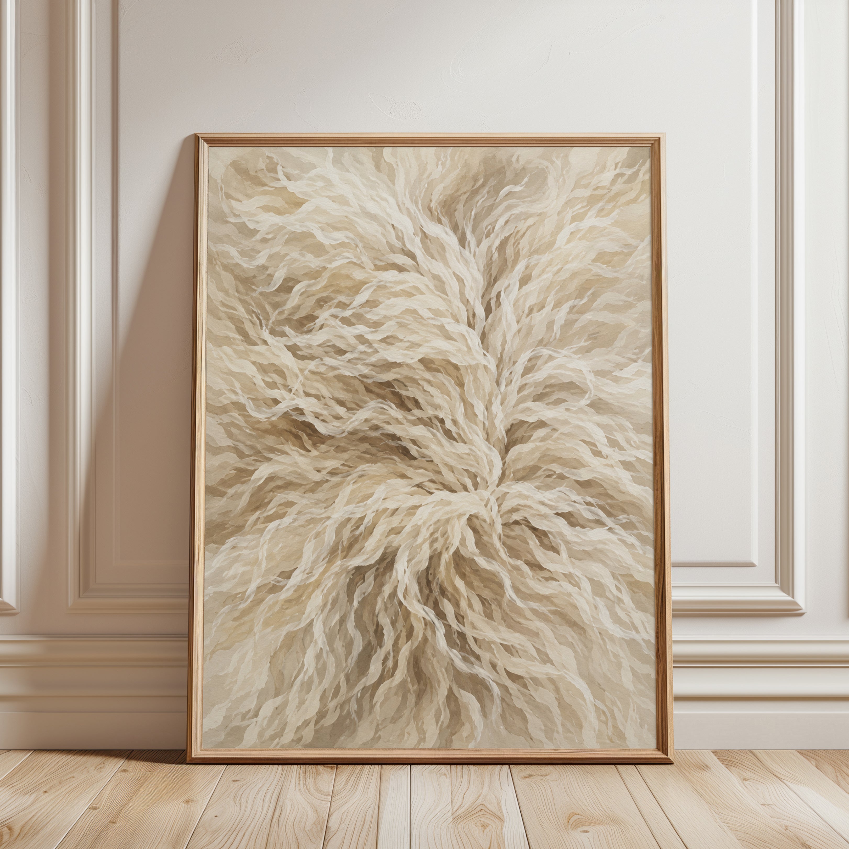 Abstract Feather Wall Art – Neutral Organic Print - framed detail
