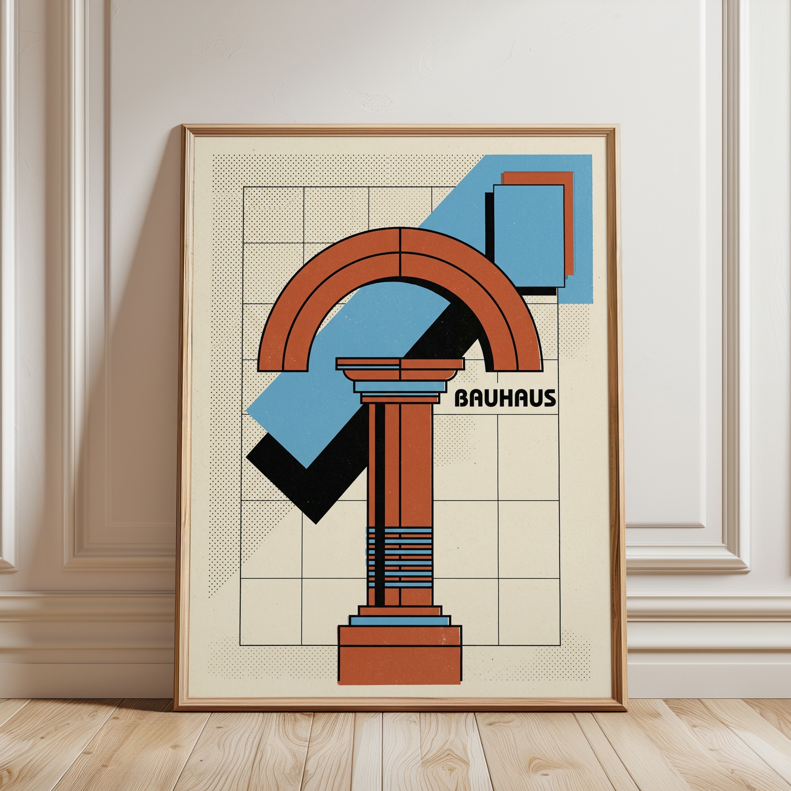 Bauhaus Geometric Column Print: Modernist Architecture Art - framed detail