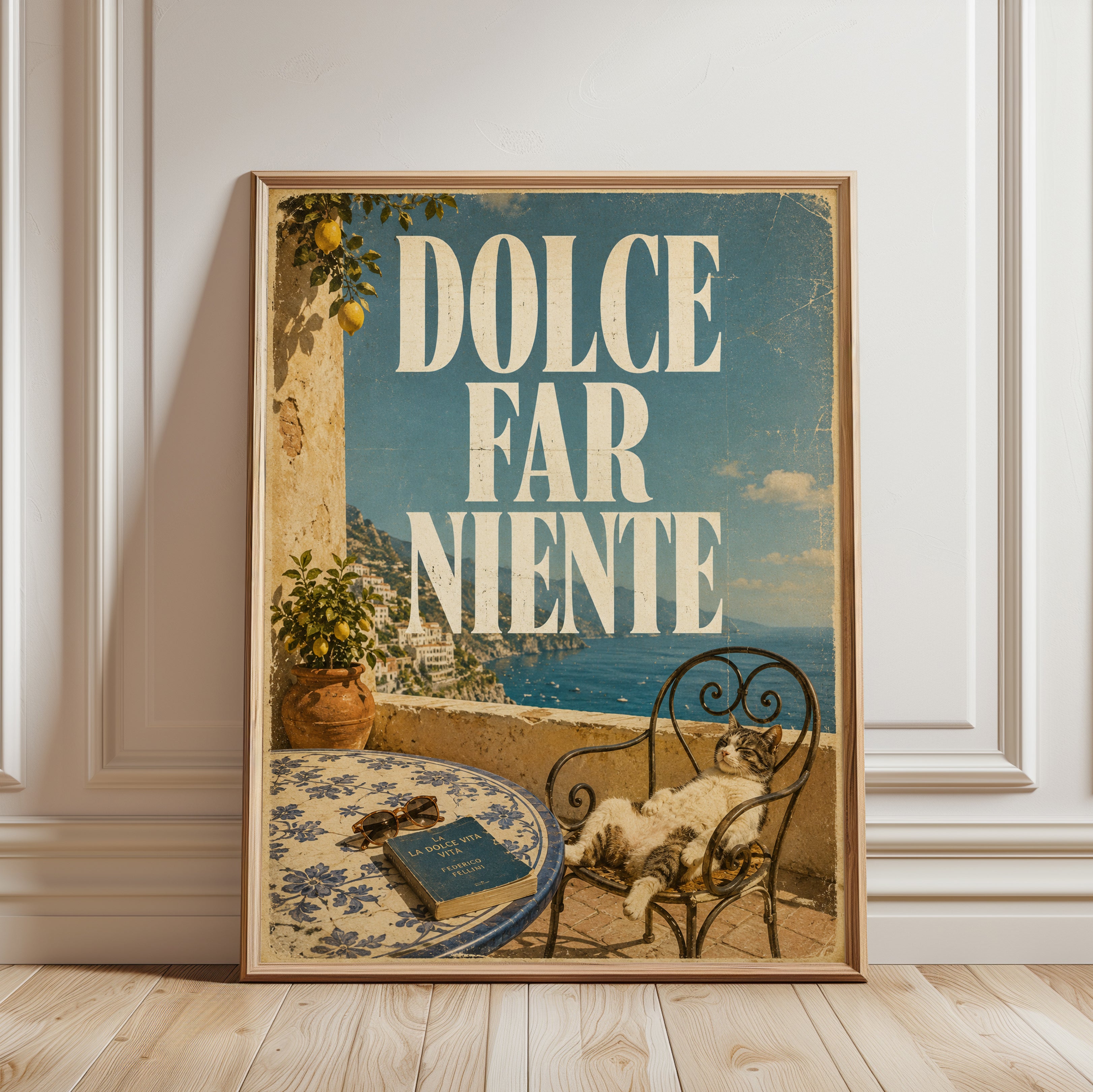 Italian Cat Wall Art – Vintage Italy Poster - framed detail