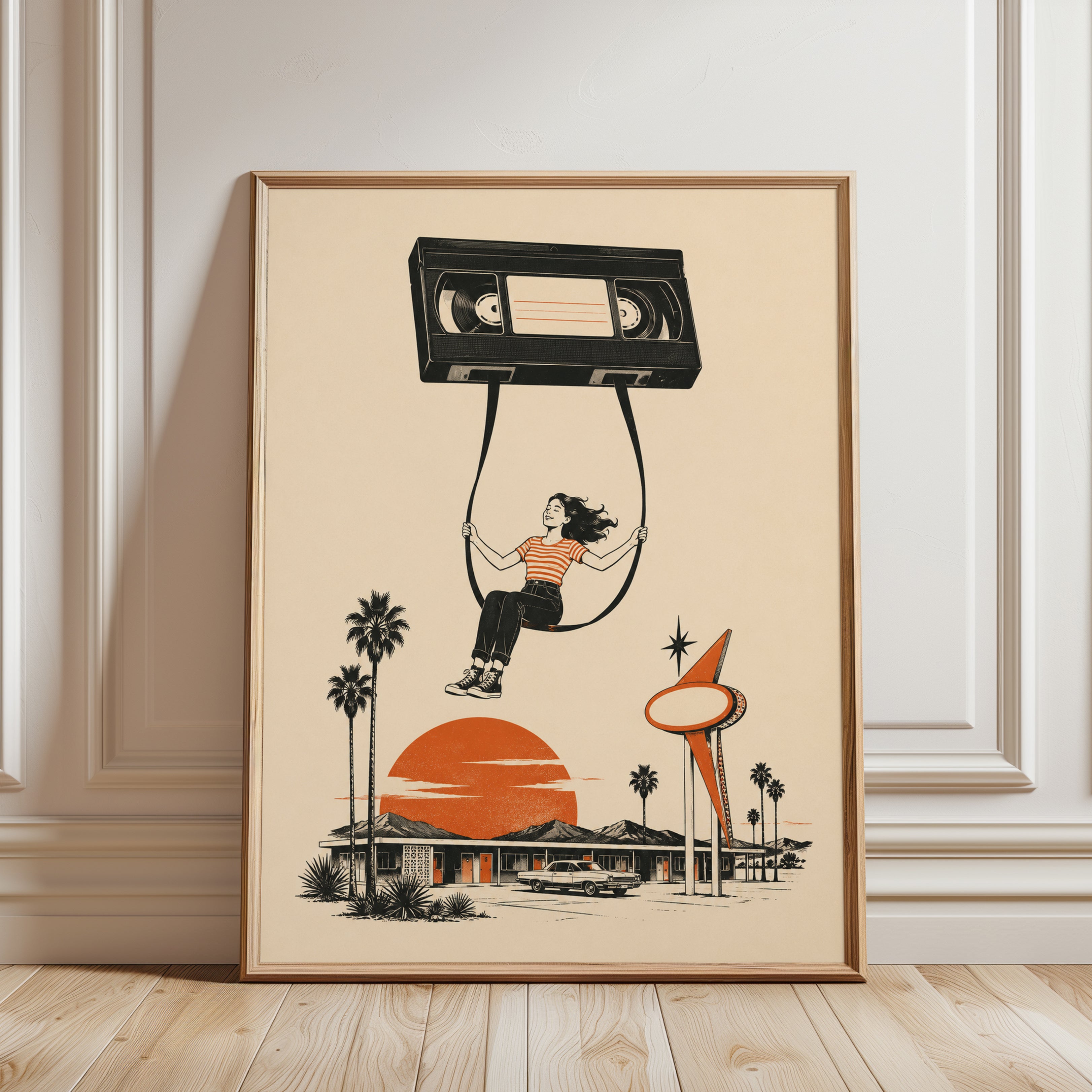 Mid-Century Cassette Tape Print - framed detail
