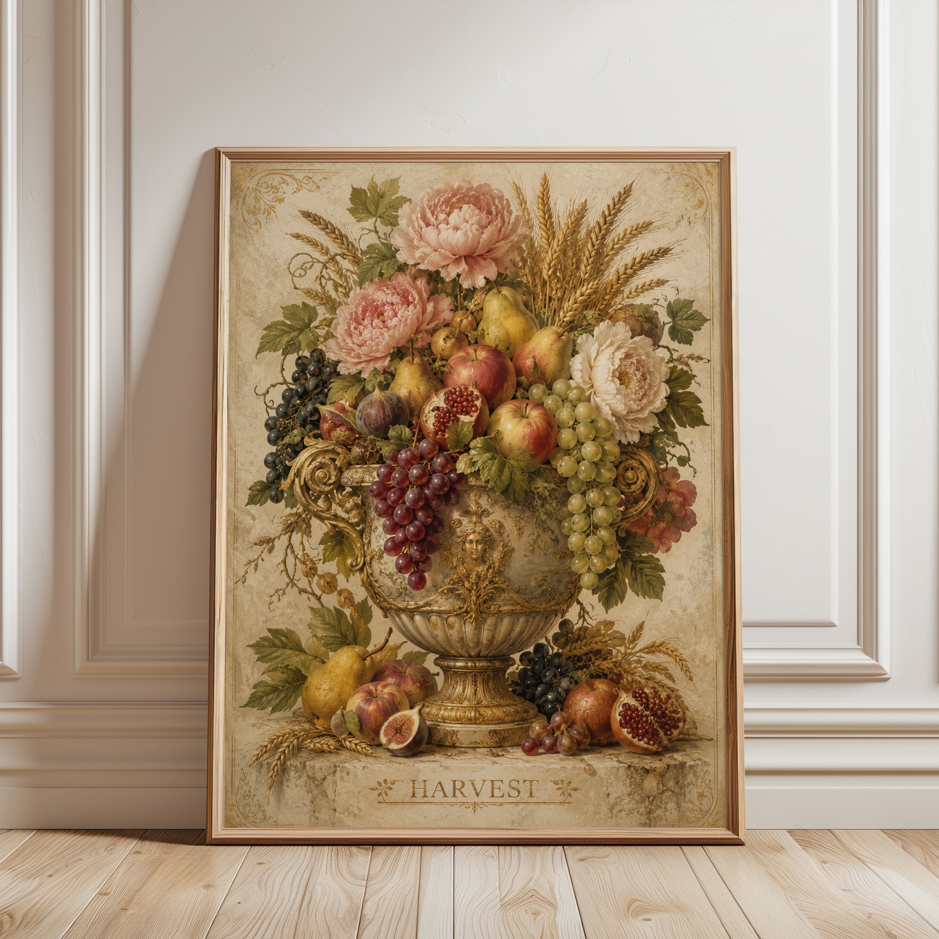 Vintage Fruit Print – Harvest Still Life Wall Art - framed detail