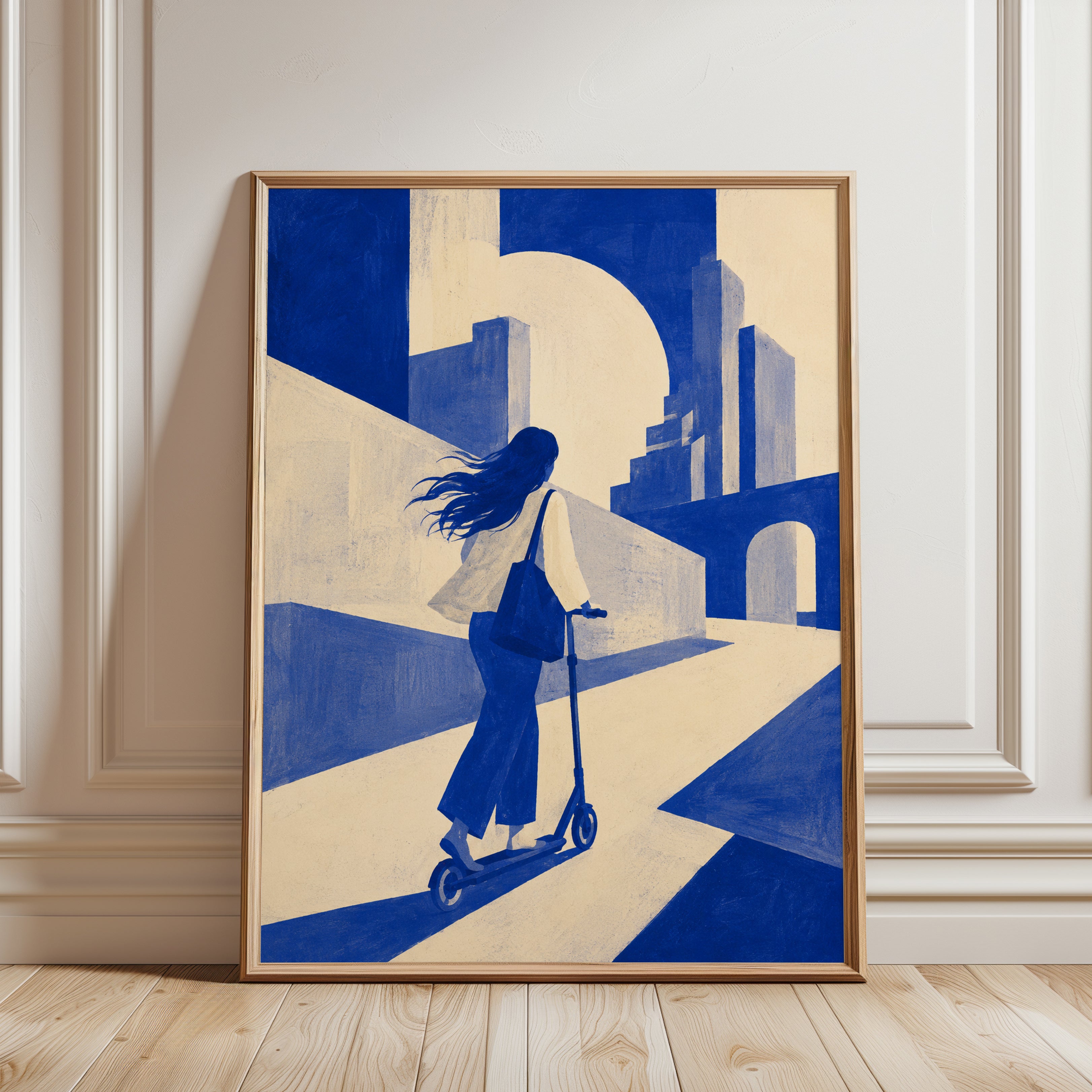 Urban Wall Art – City Scooter Print - framed detail