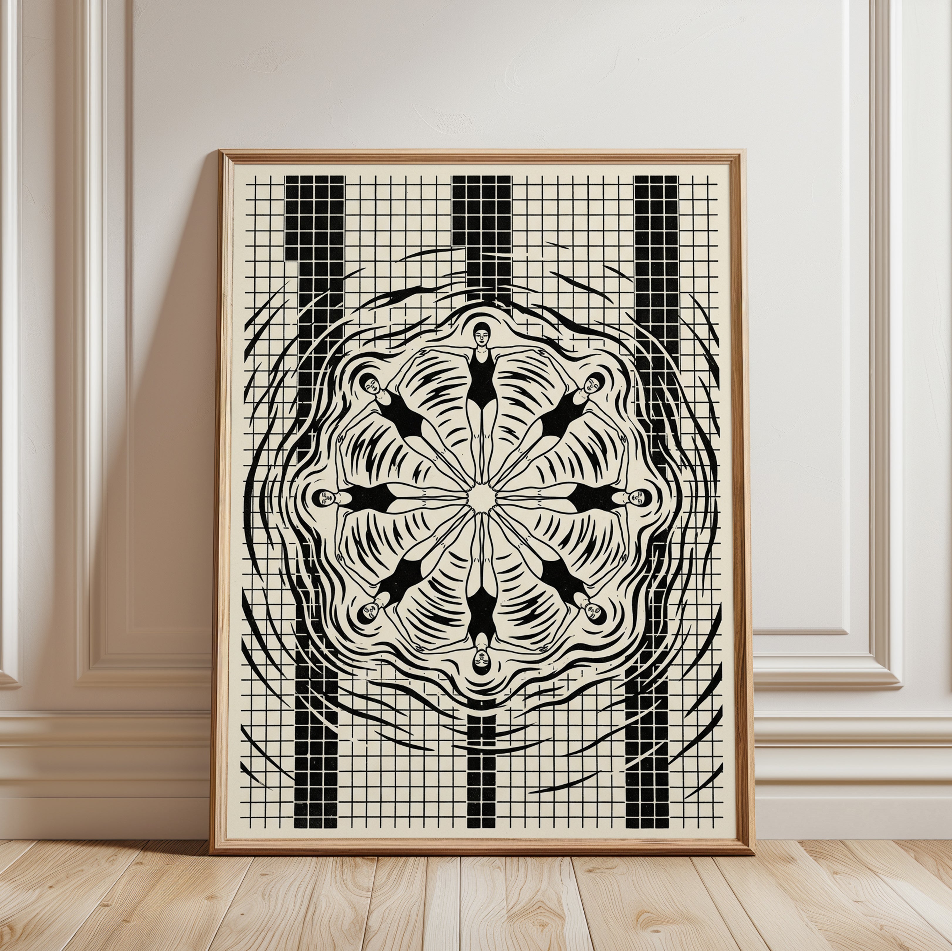 Art Deco Swimmers Print — Synchronized Swimming Kaleidoscope - framed detail