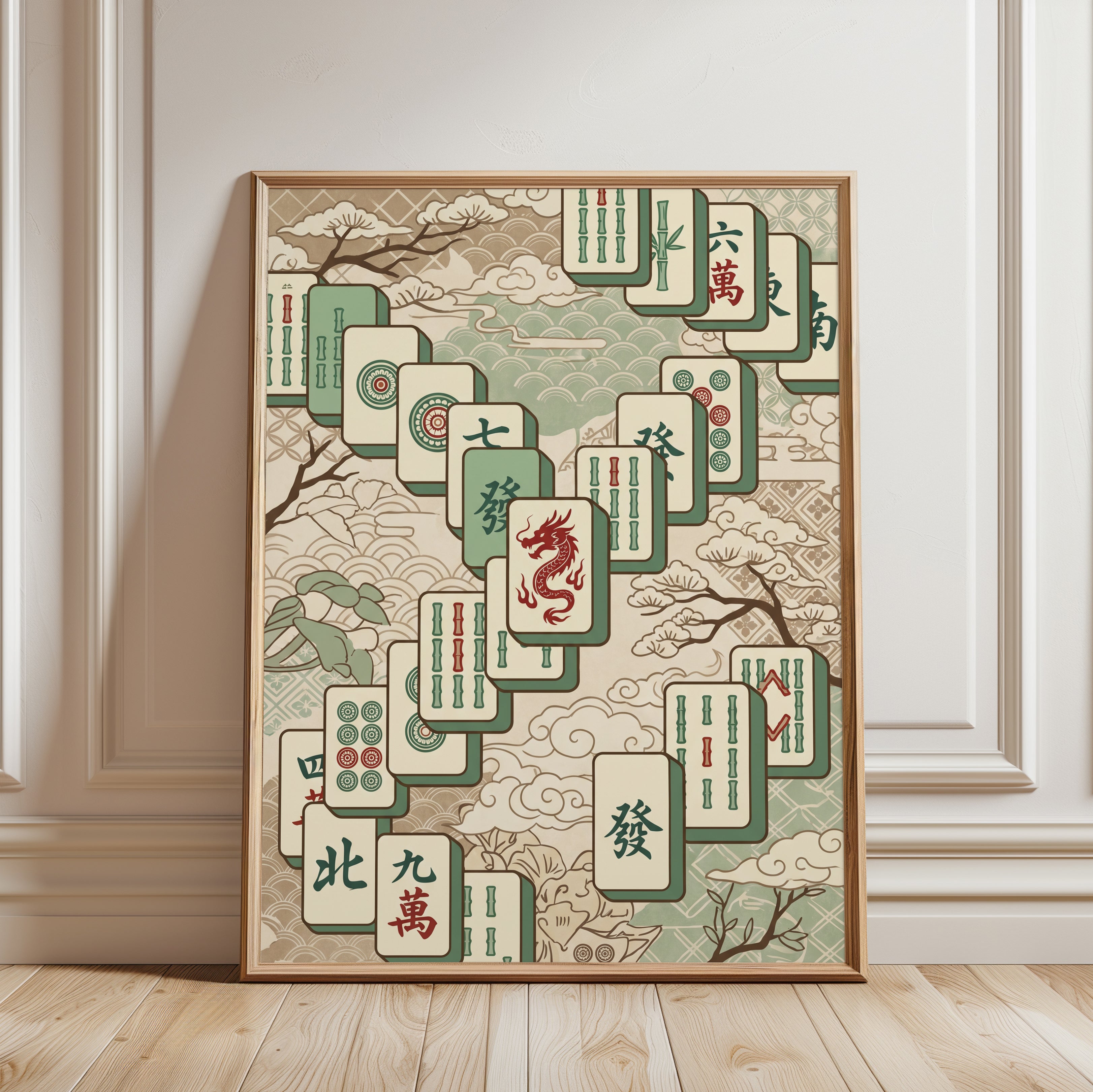 Mahjong Wall Art: Traditional Chinese Tiles - framed detail