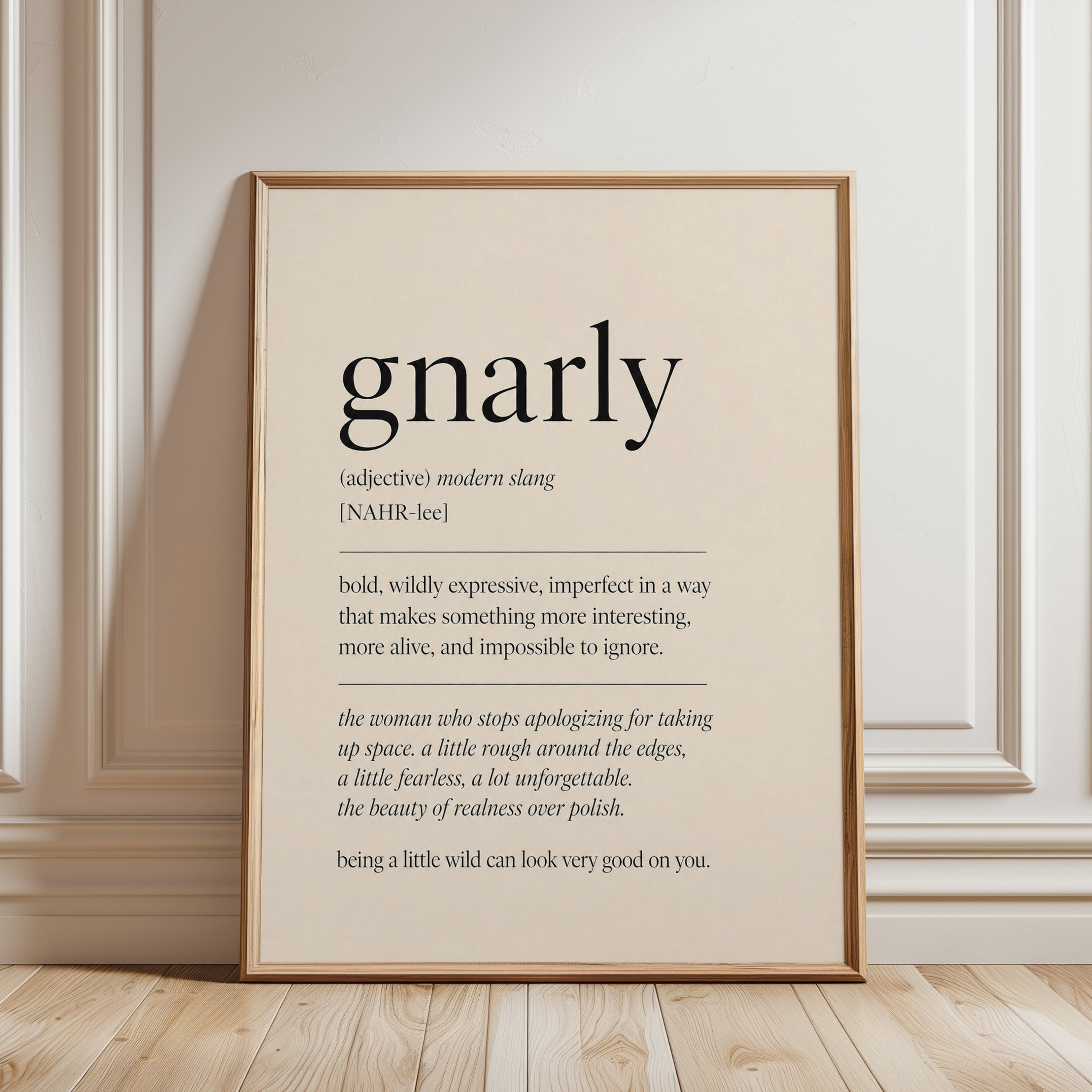 Gnarly Definition Print: Modern Typography Wall Art - framed detail