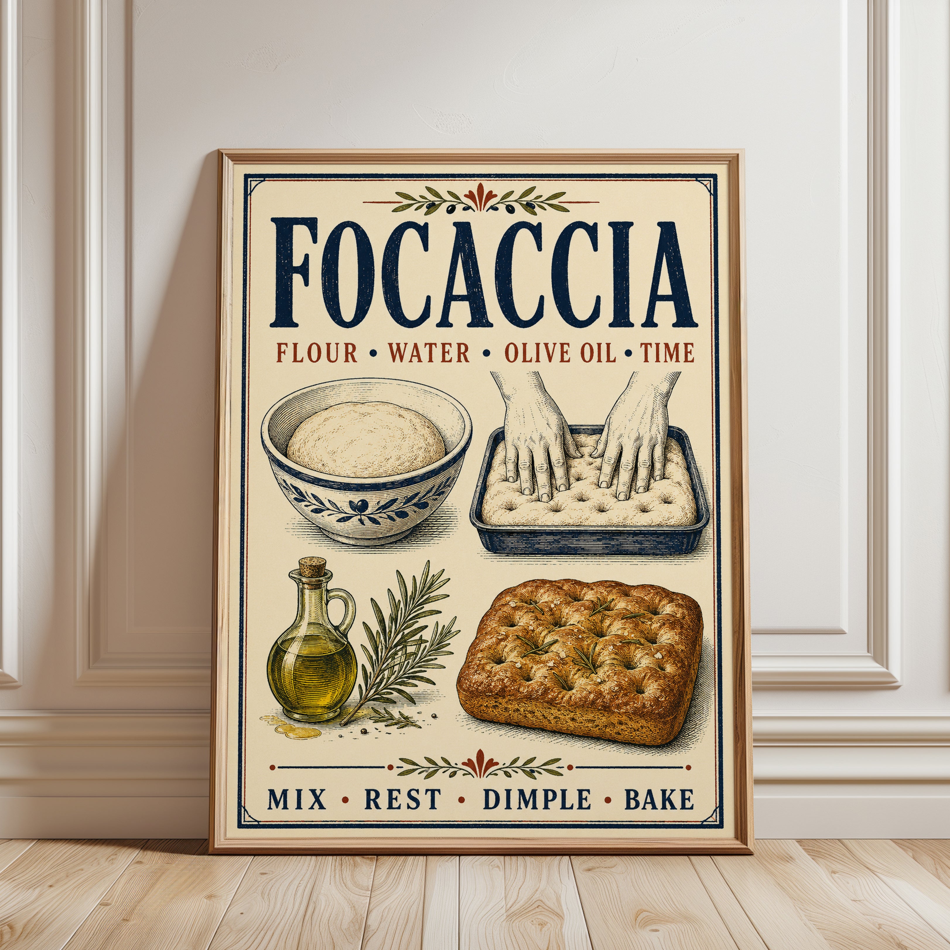 Focaccia Kitchen Wall Art - framed detail