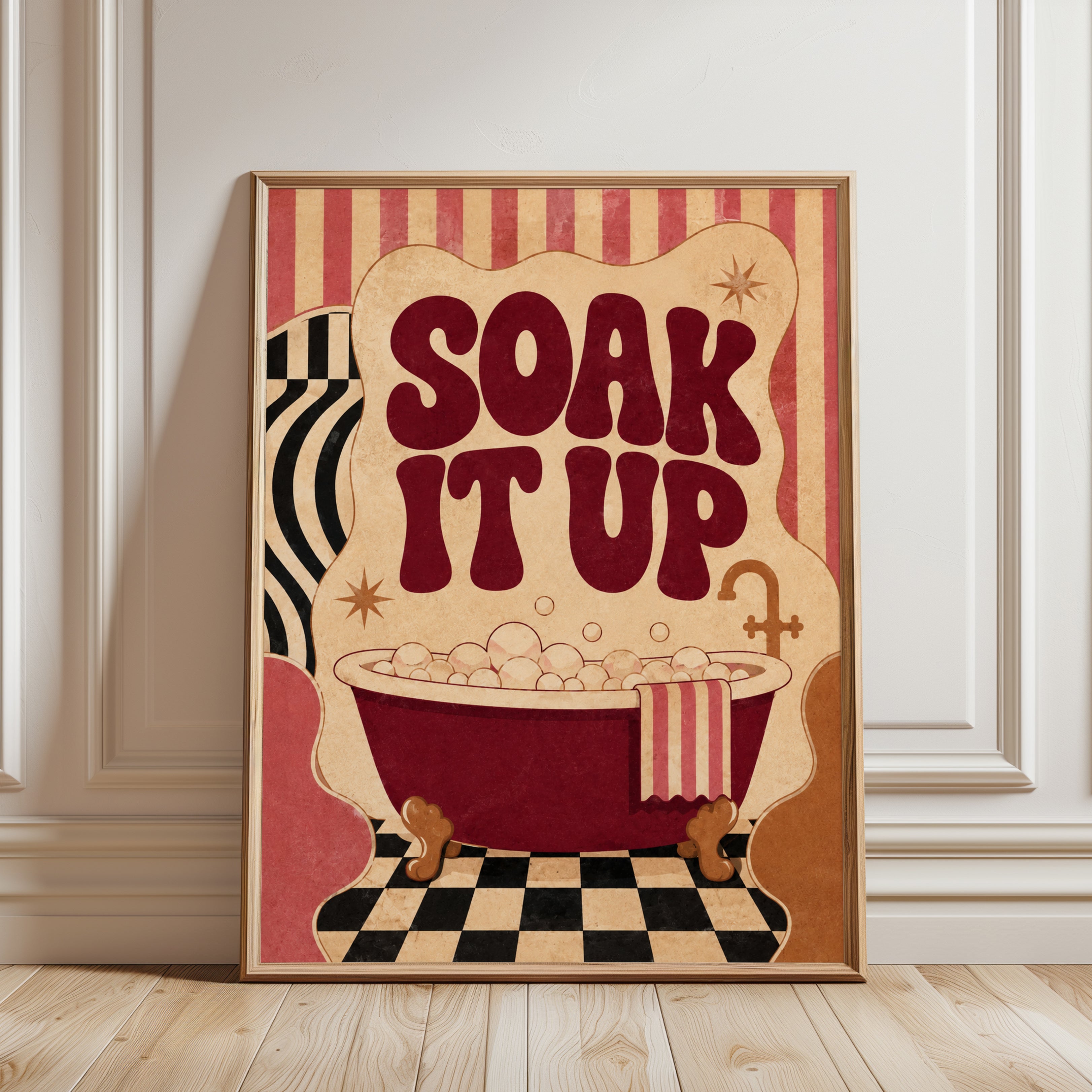 Soak It Up Bathroom Print: Retro Mid-Century Style (Multiple Sizes) - framed detail