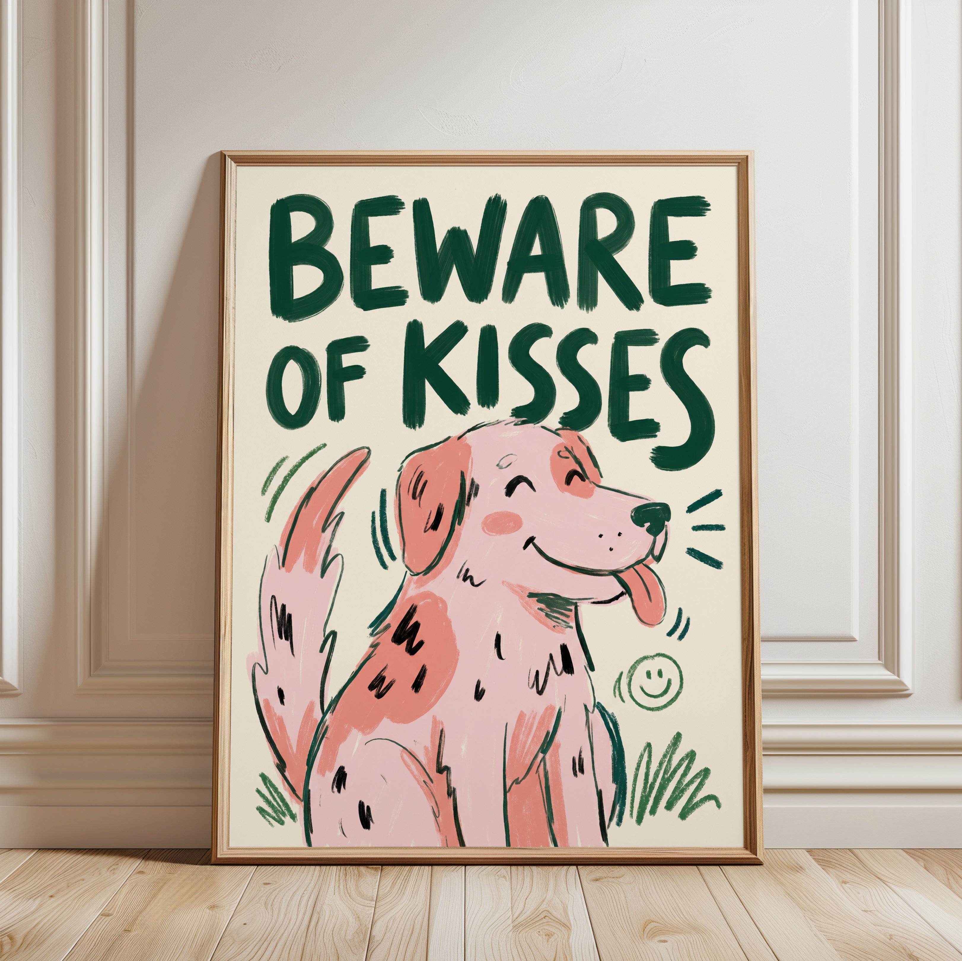 Dog Art Print: Playful Pink Pup - framed detail