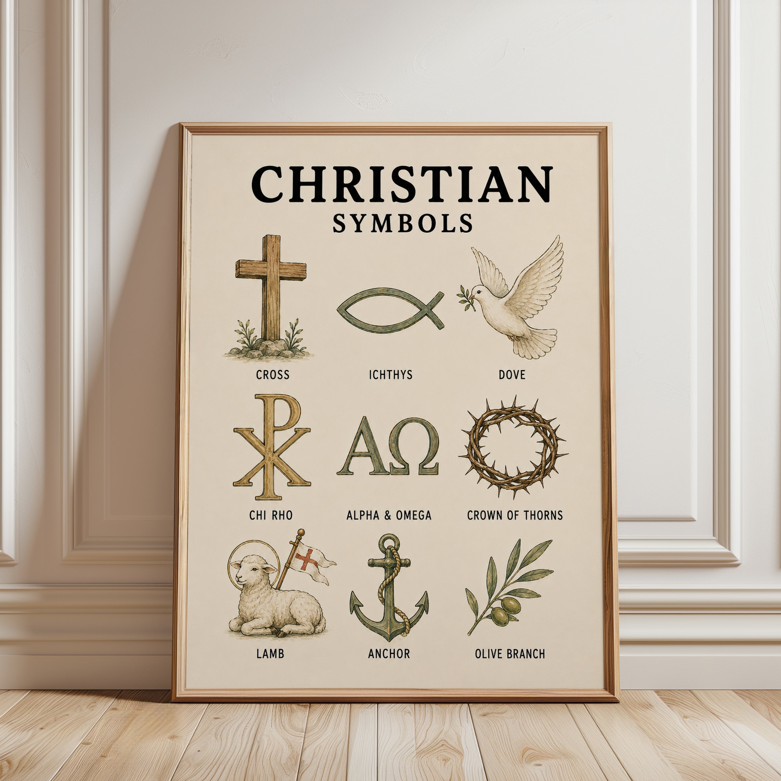 Christian Symbols Art Print - framed detail