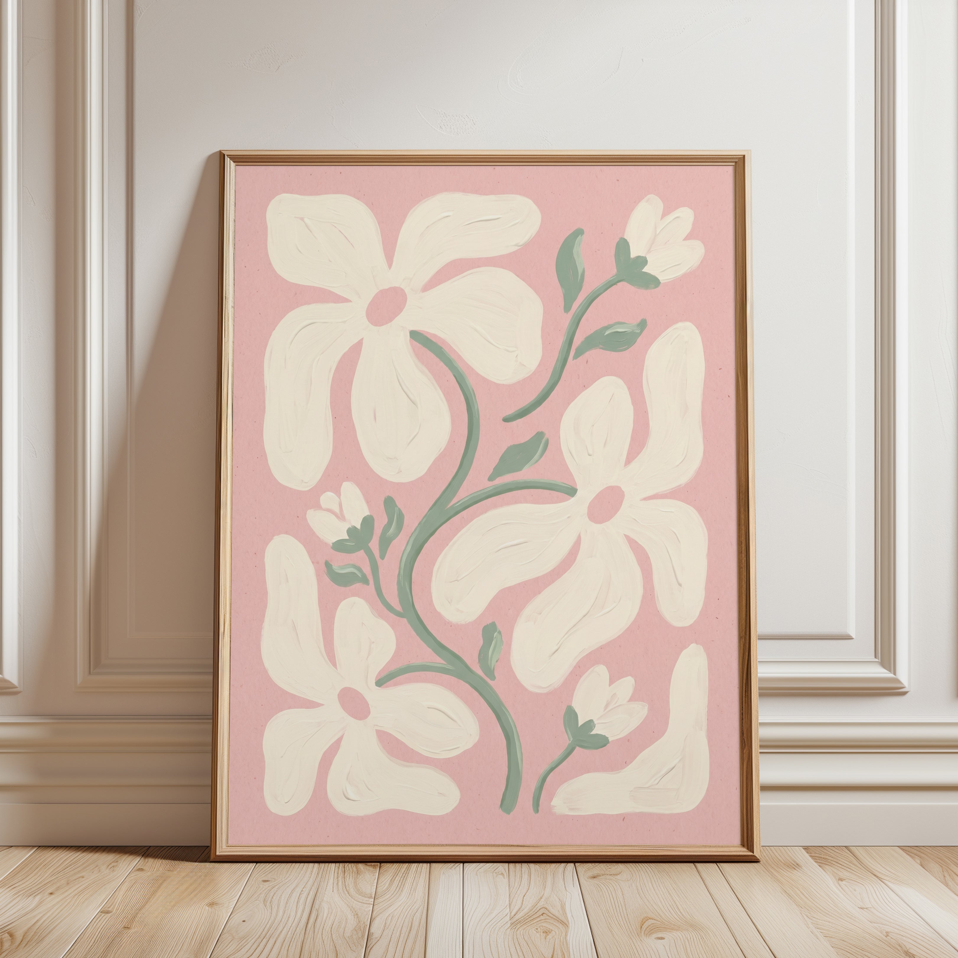 Abstract Pink Floral Wall Art Print - framed detail