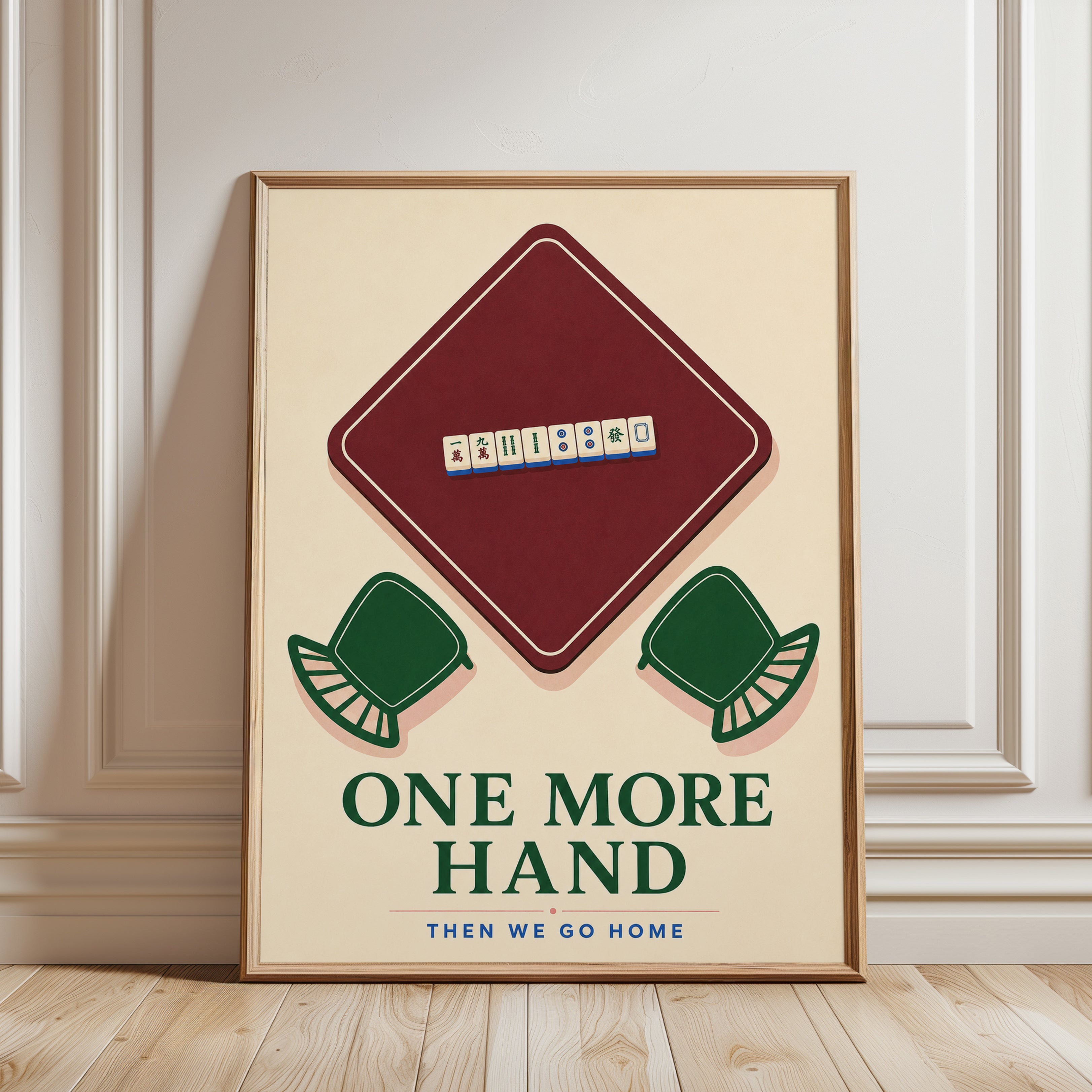 Mahjong Game Art Print: Vintage Minimalist Table Design - framed detail