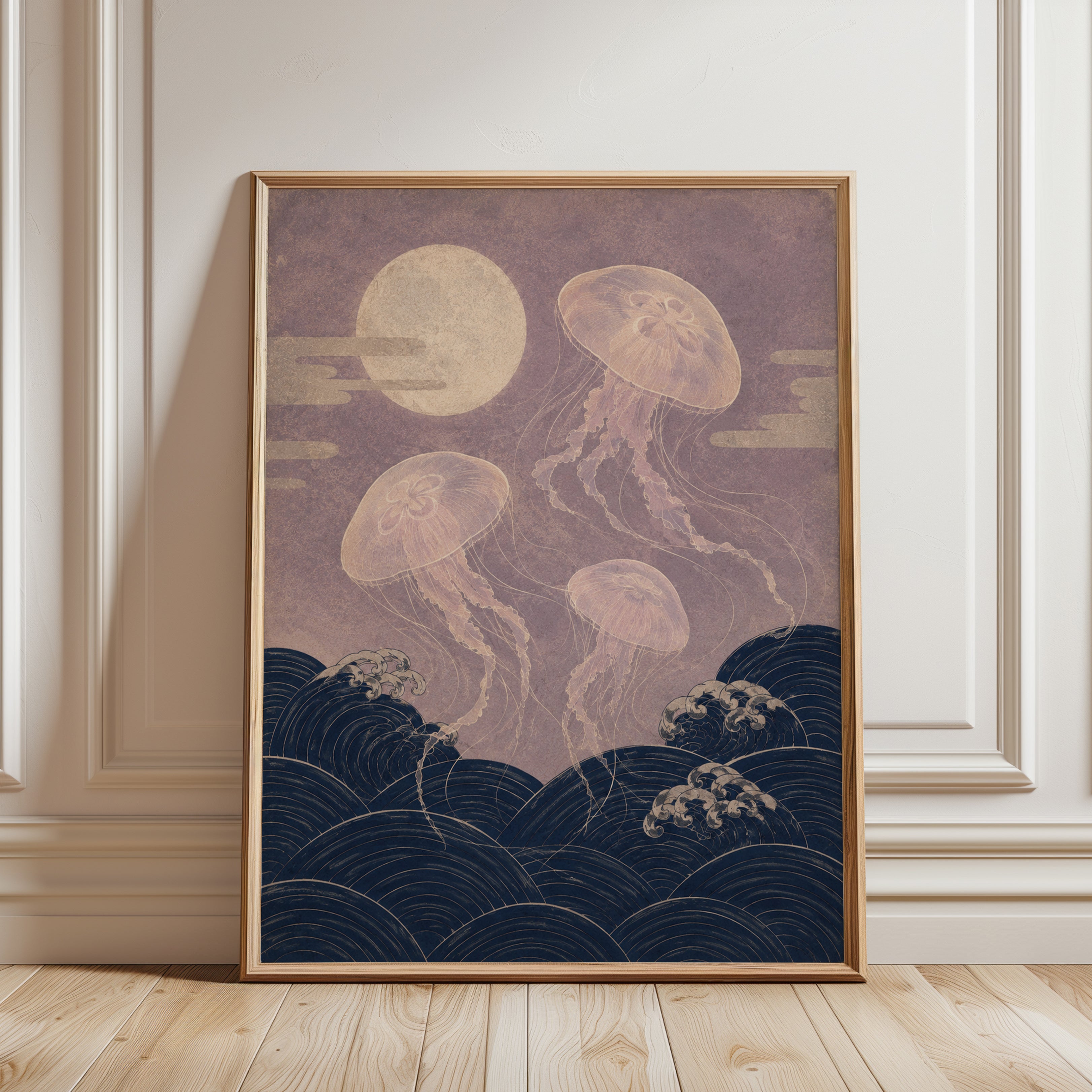 Vintage Japanese Jellyfish Print - framed detail