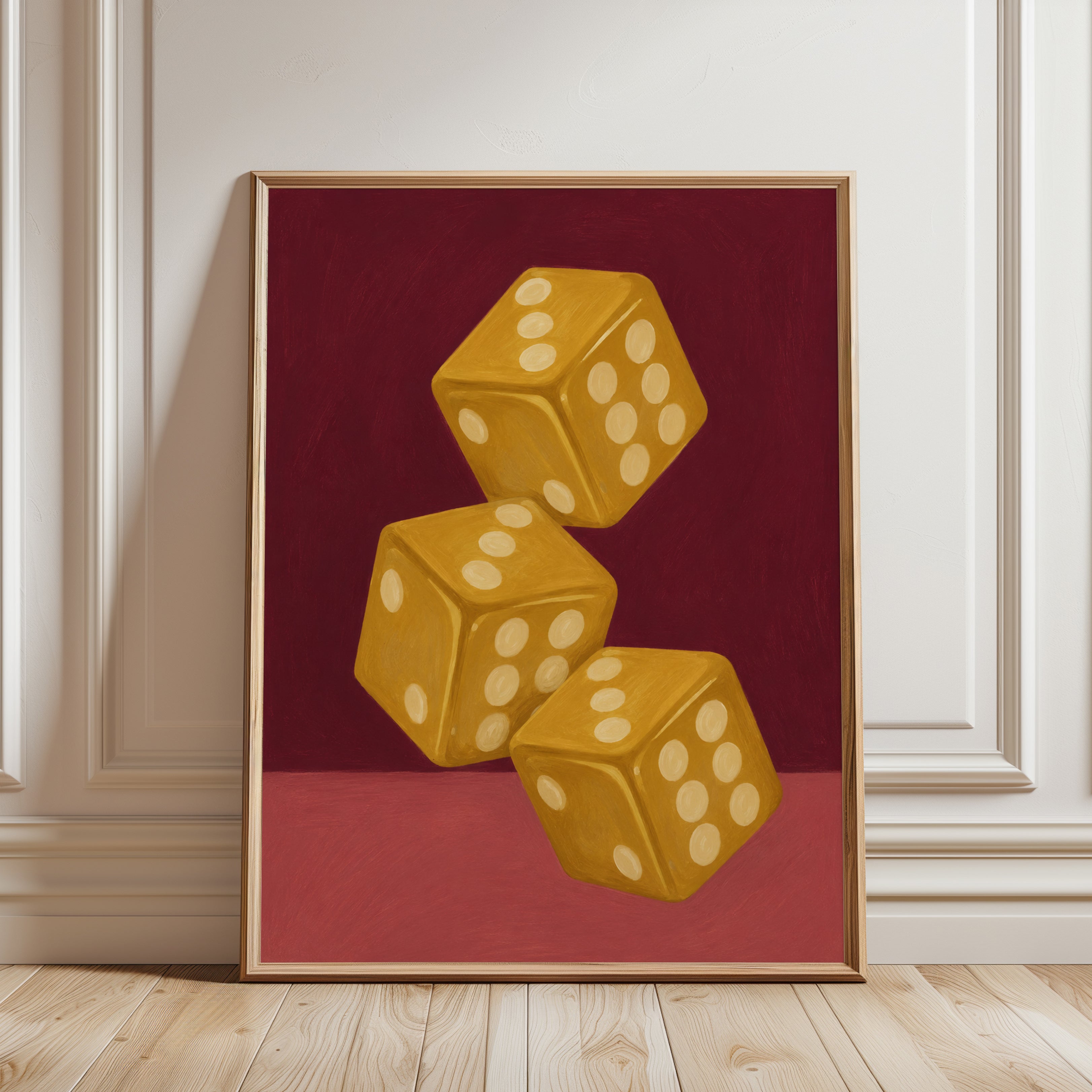 Vintage Golden Dice Print - framed detail