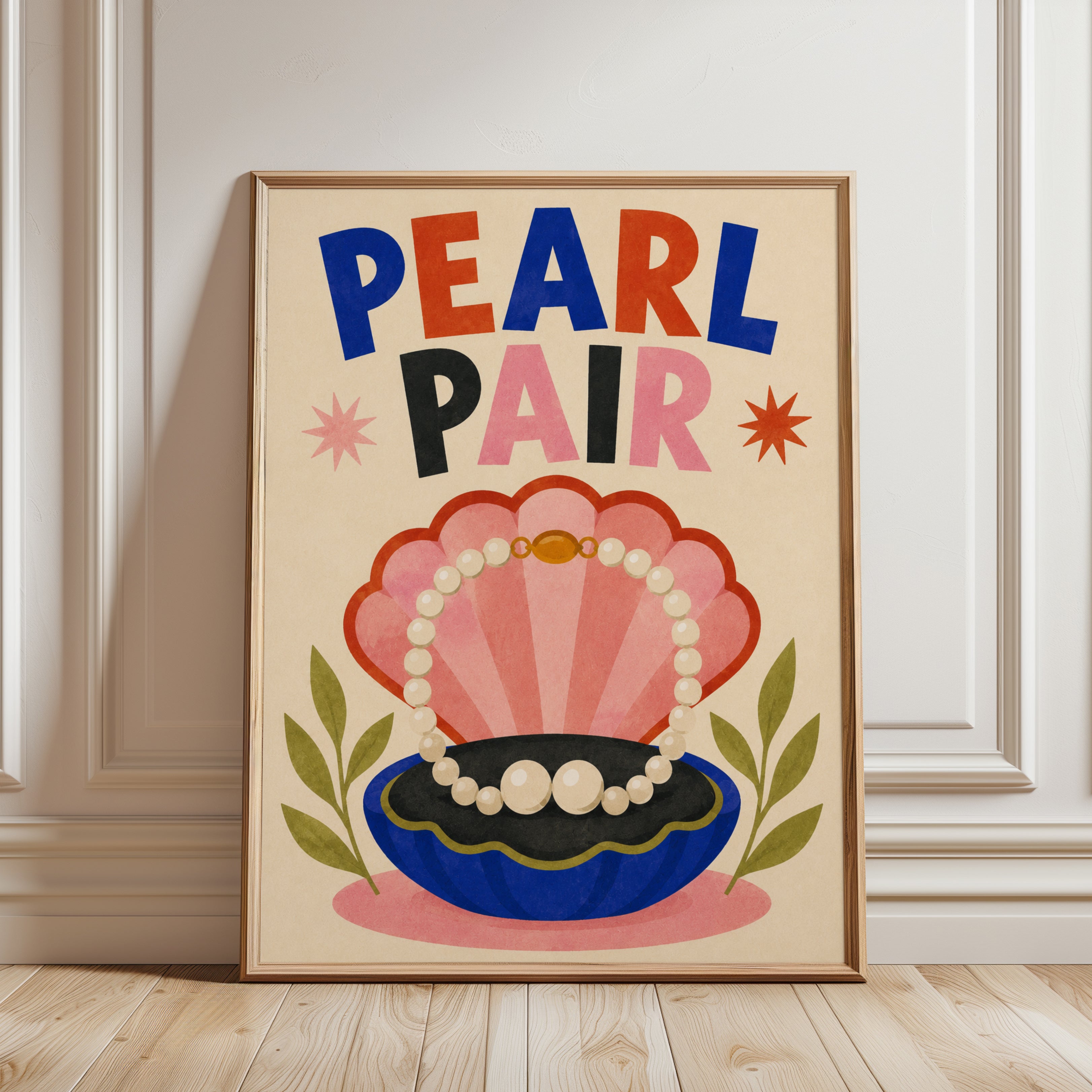 Retro Pearl Print – Vintage Shell Art - framed detail