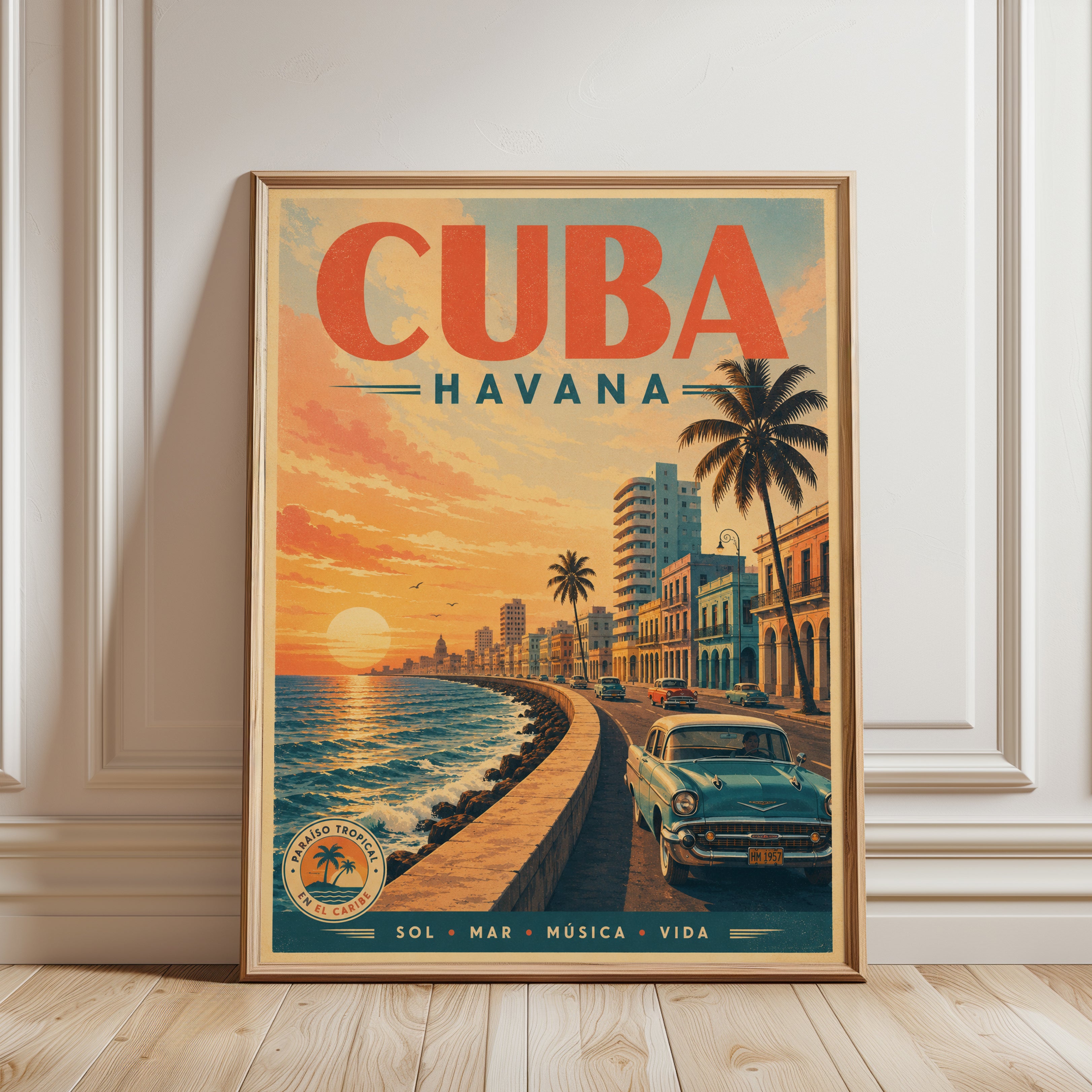 Cuba Travel Poster – Havana Vintage Print - framed detail