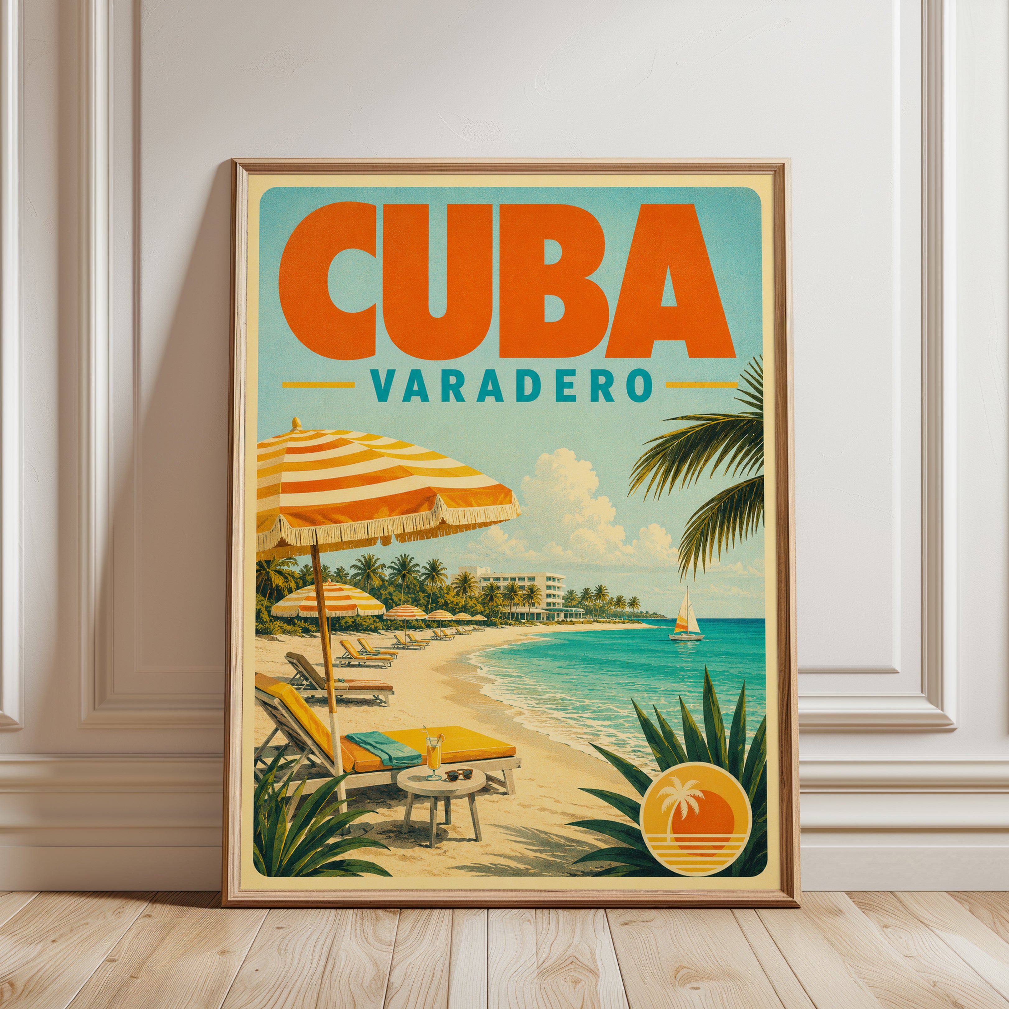 Cuba Travel Poster – Varadero Beach Wall Art - framed detail
