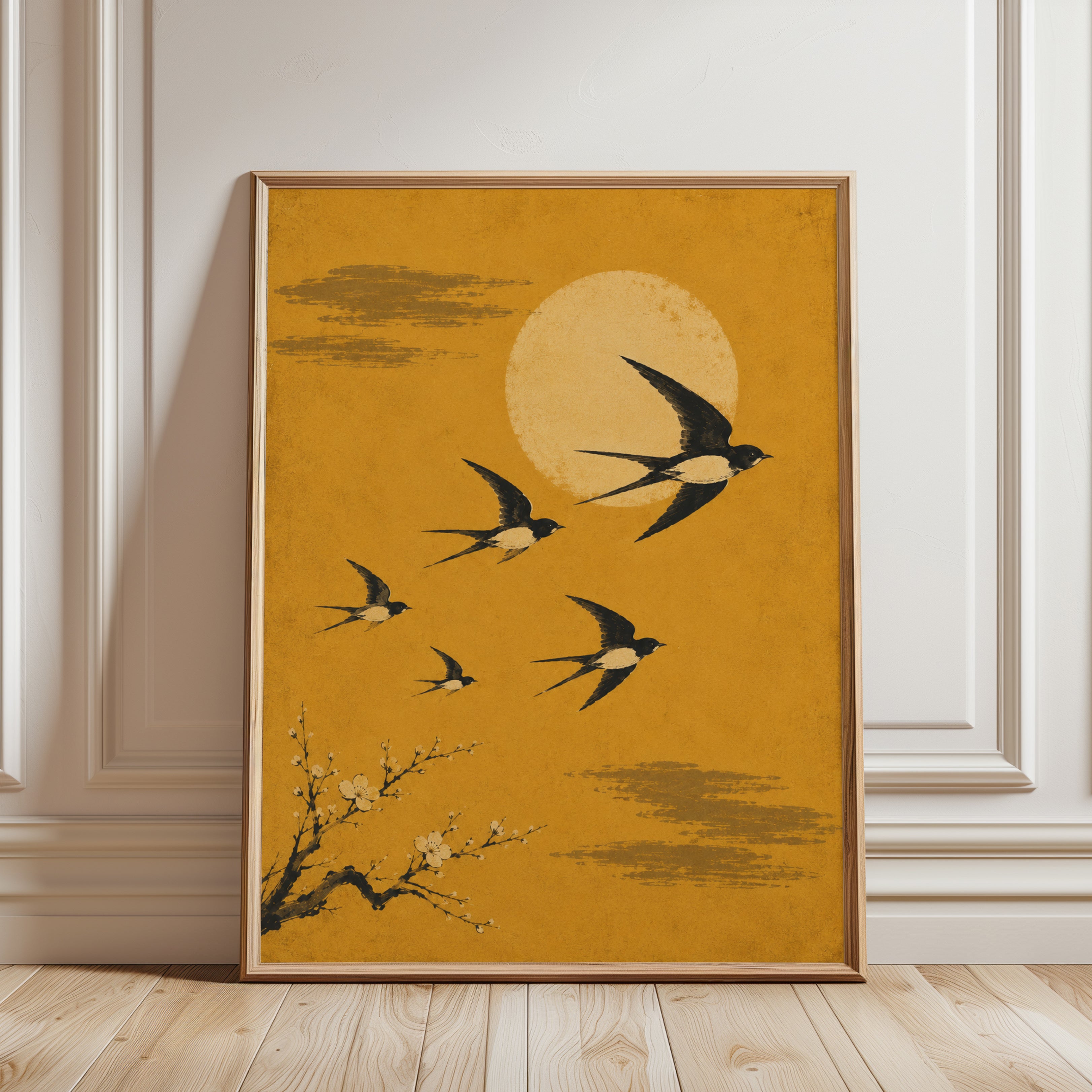 Japanese Bird Wall Art - framed detail