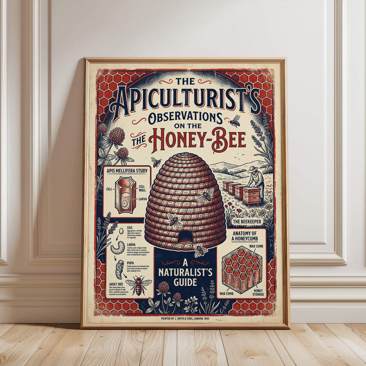Vintage Beekeeping Poster: Apiculturist's Honey Bee Guide - framed detail
