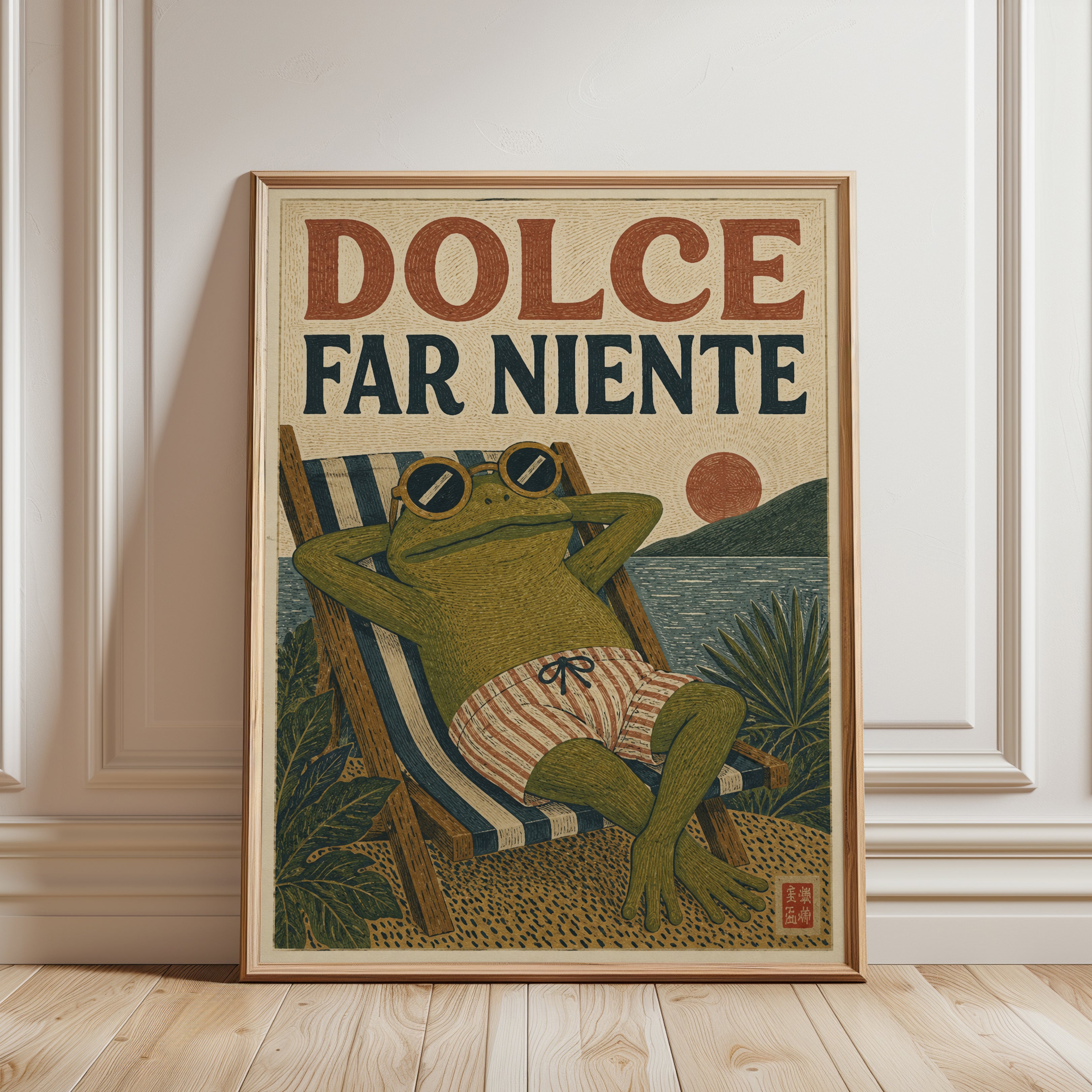 Frog Lounge Chair Art – Dolce Far Niente Print - framed detail