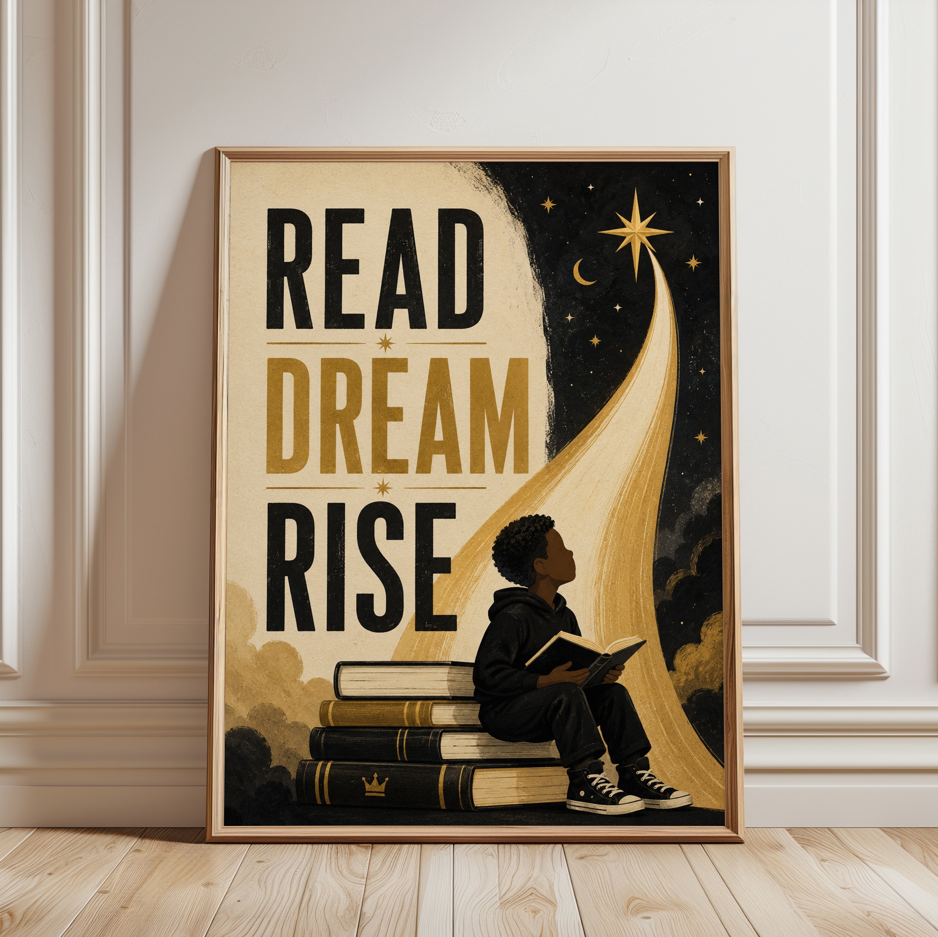 Read Dream Rise Print – Reading Quote Wall Art - framed detail