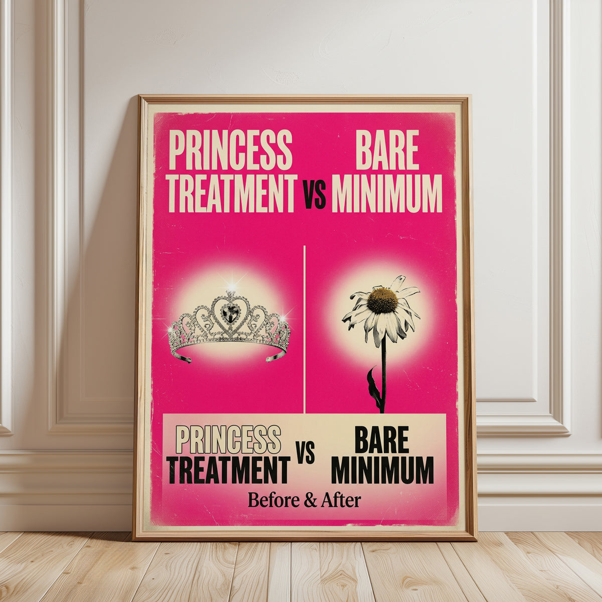Princess Treatment vs Bare Minimum Art Print: Pop Art Pink - framed detail