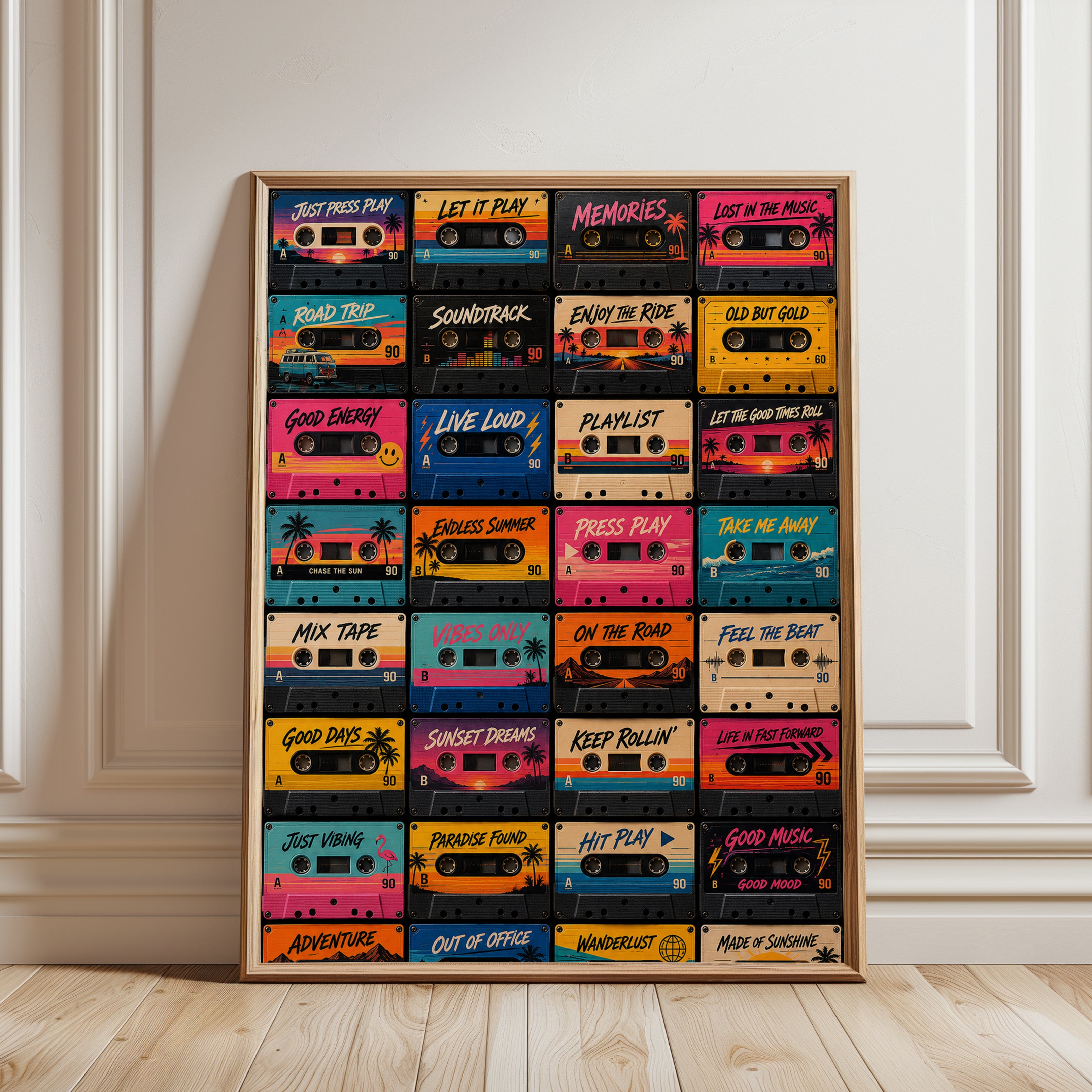 Retro Music Print – Cassette Tapes - framed detail