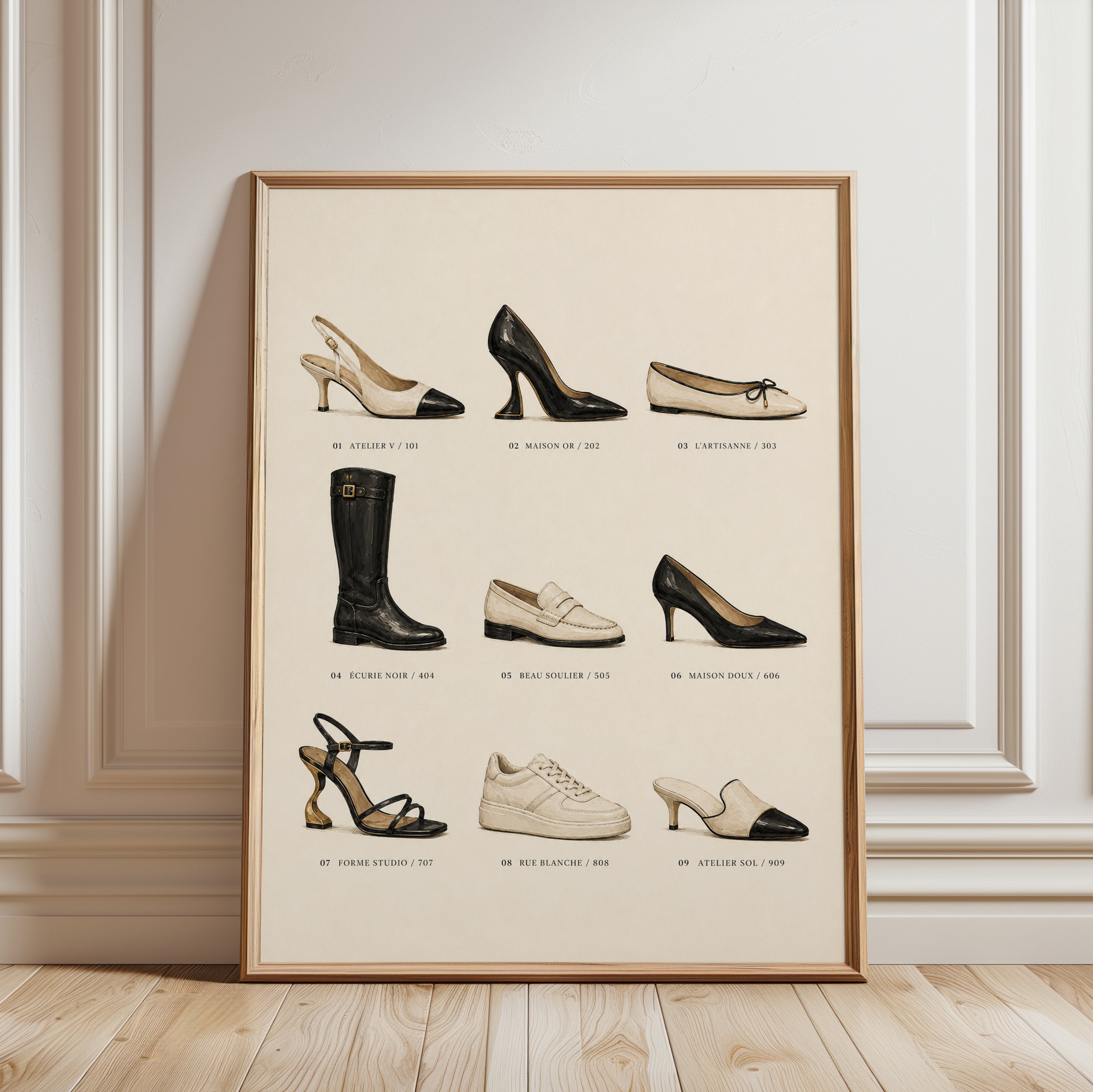 Classic Shoe Collection Poster: Vintage Fashion Illustration - framed detail