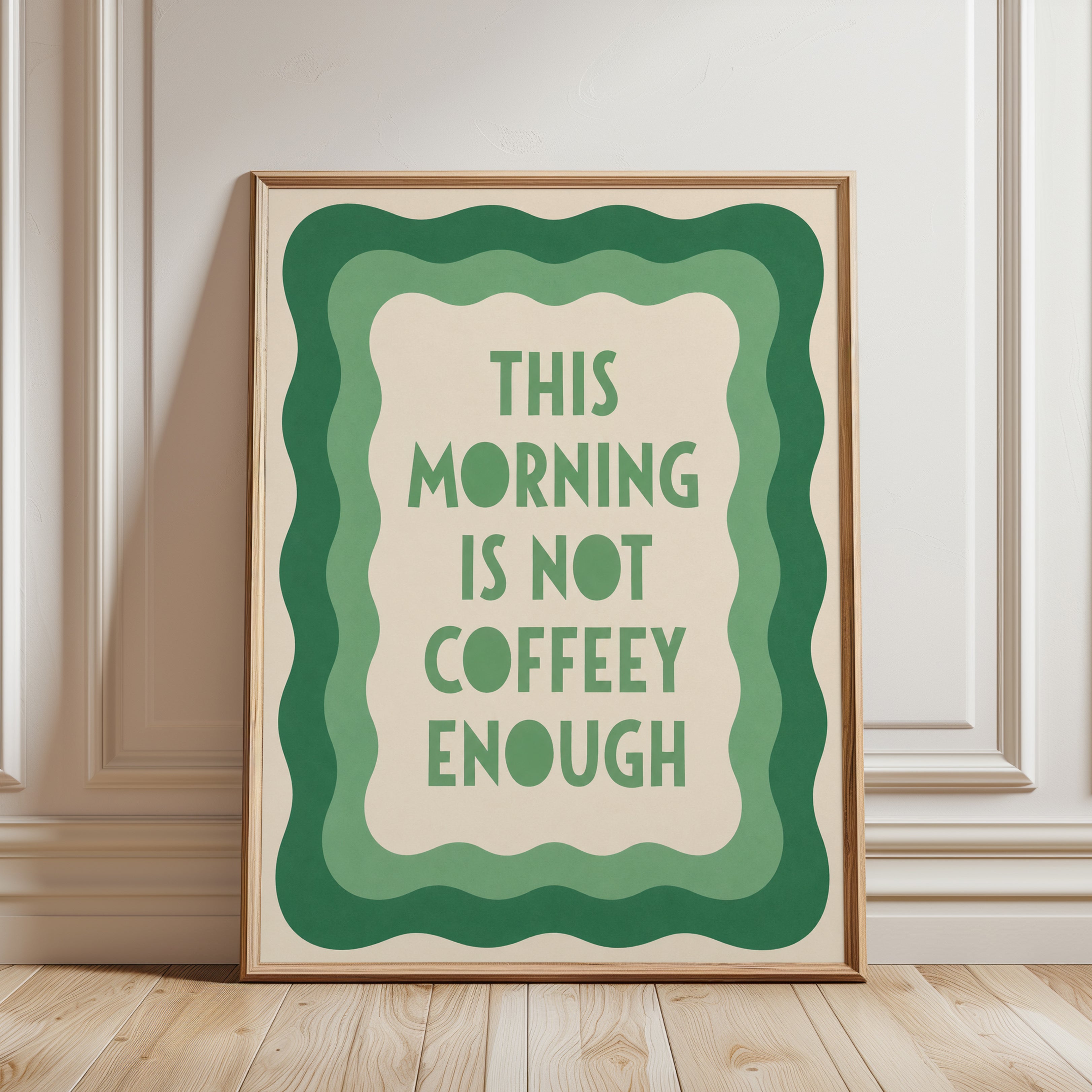 Coffee Lover Wall Art Print: Retro Green Border Typography - framed detail