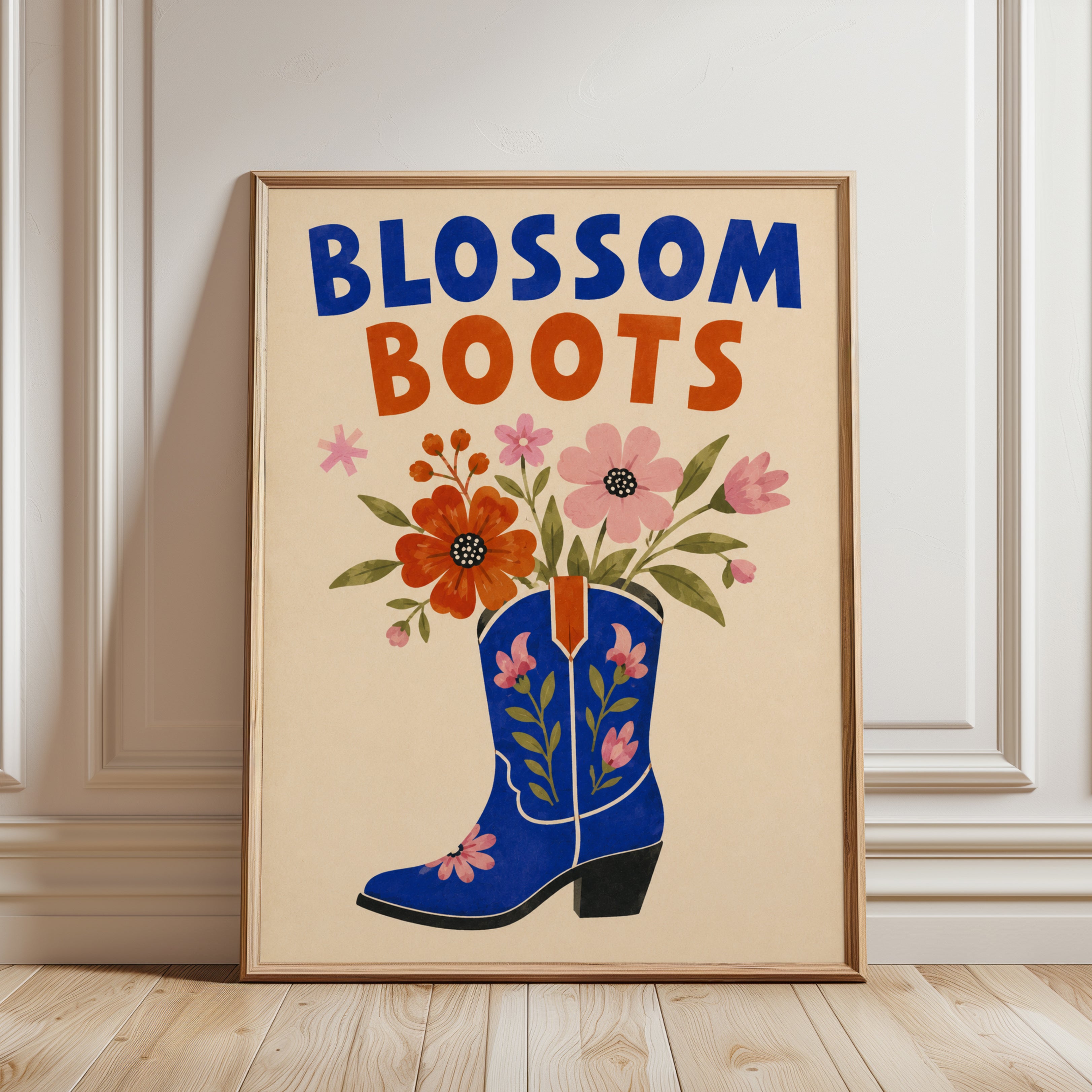 Cowboy Boot Wall Art – Blossom Boots Print - framed detail