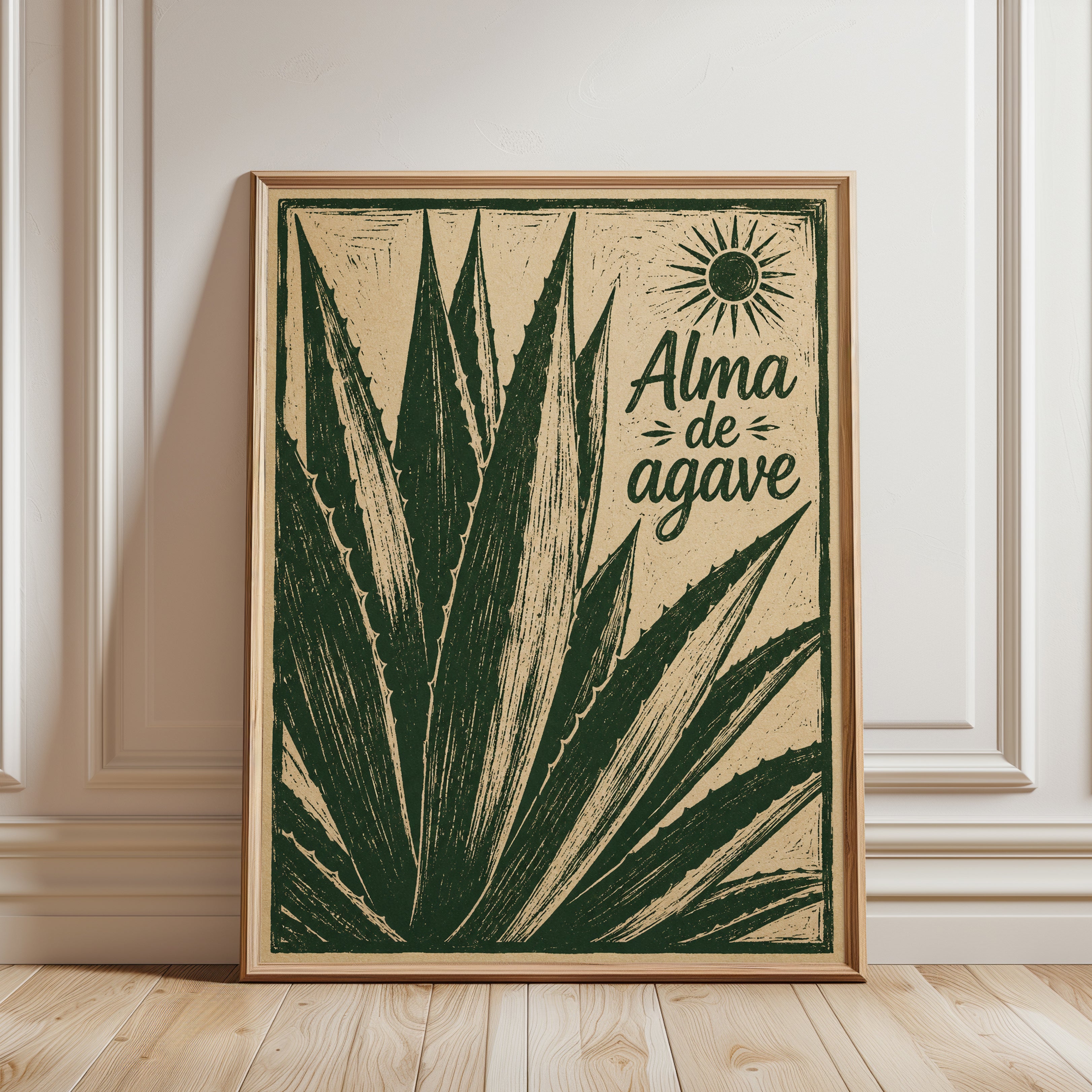 Agave Print – Botanical Linocut Wall Art - framed detail