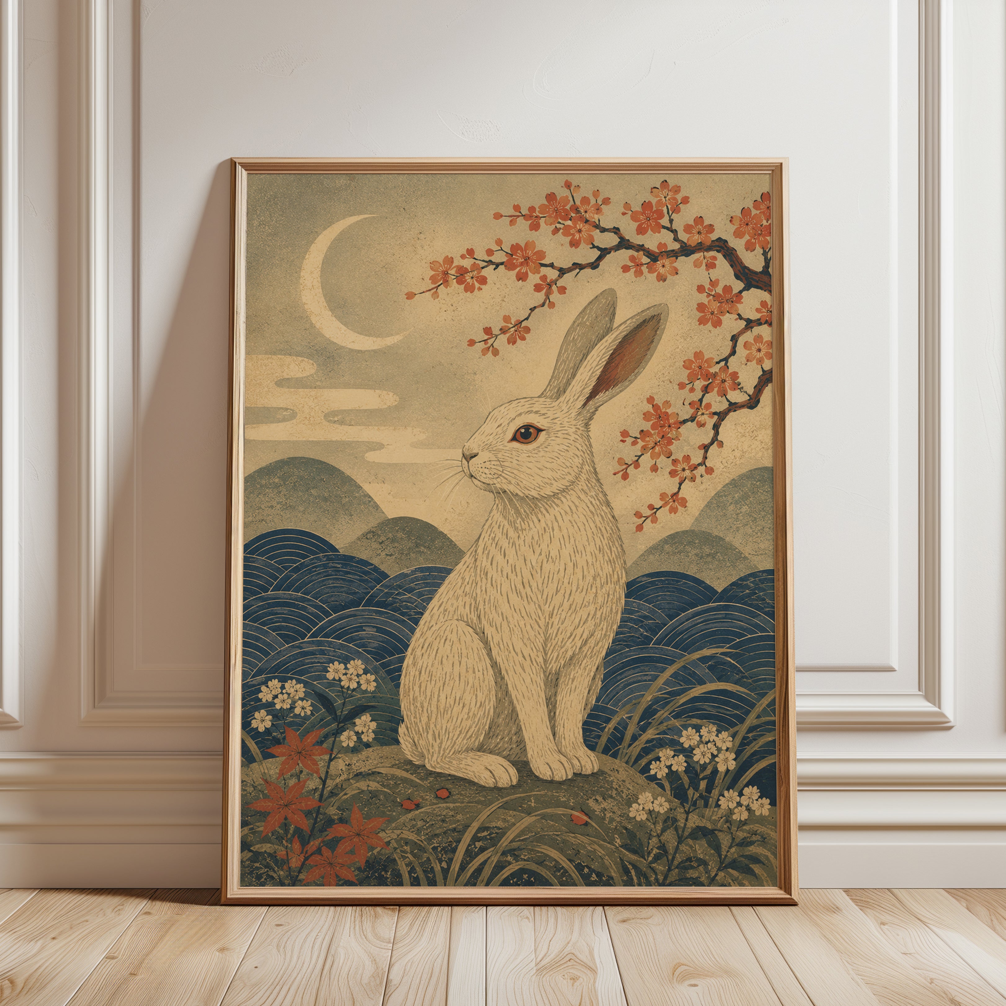 Japanese Rabbit Print - framed detail
