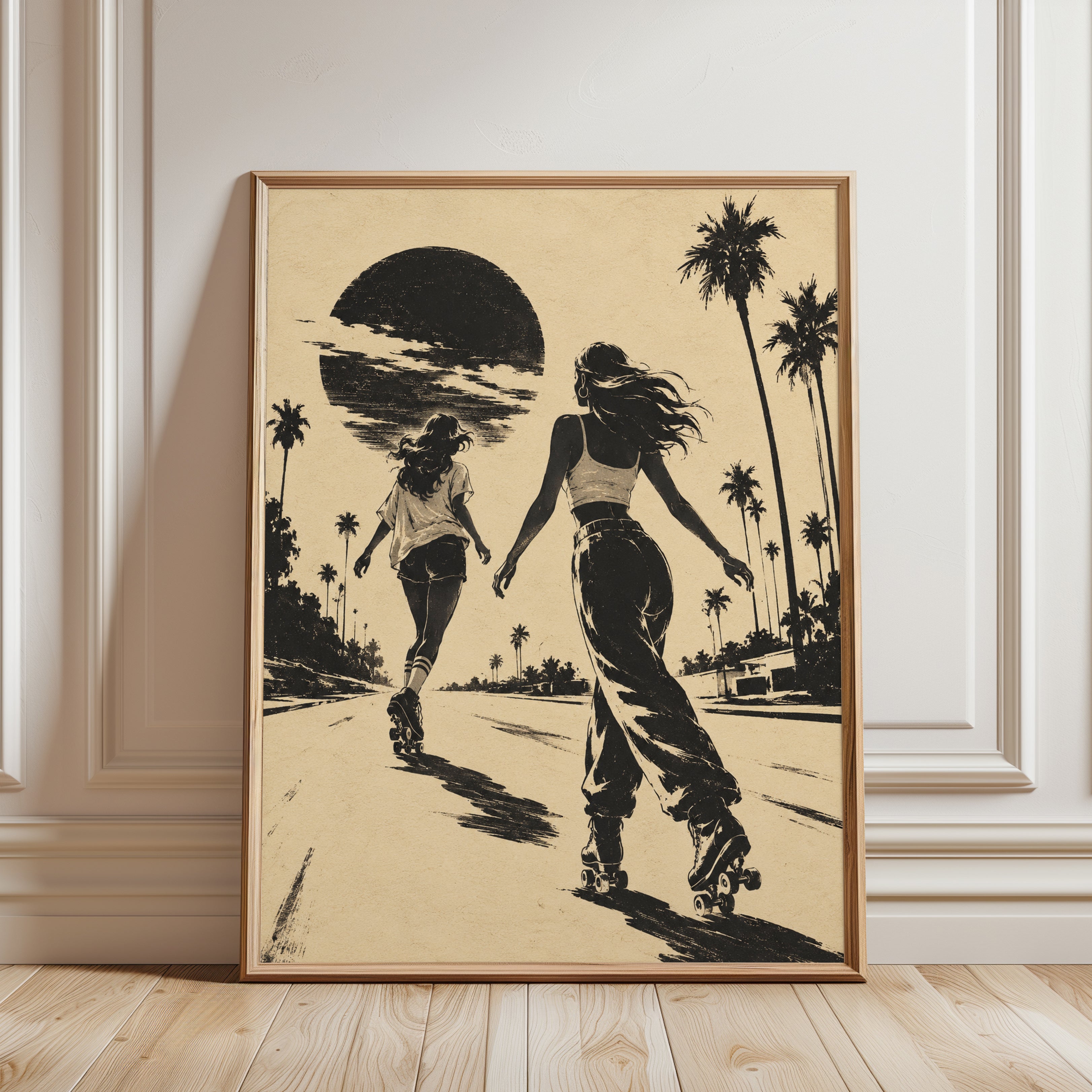 Roller Skating Wall Art – Mother Daughter Print - framed detail