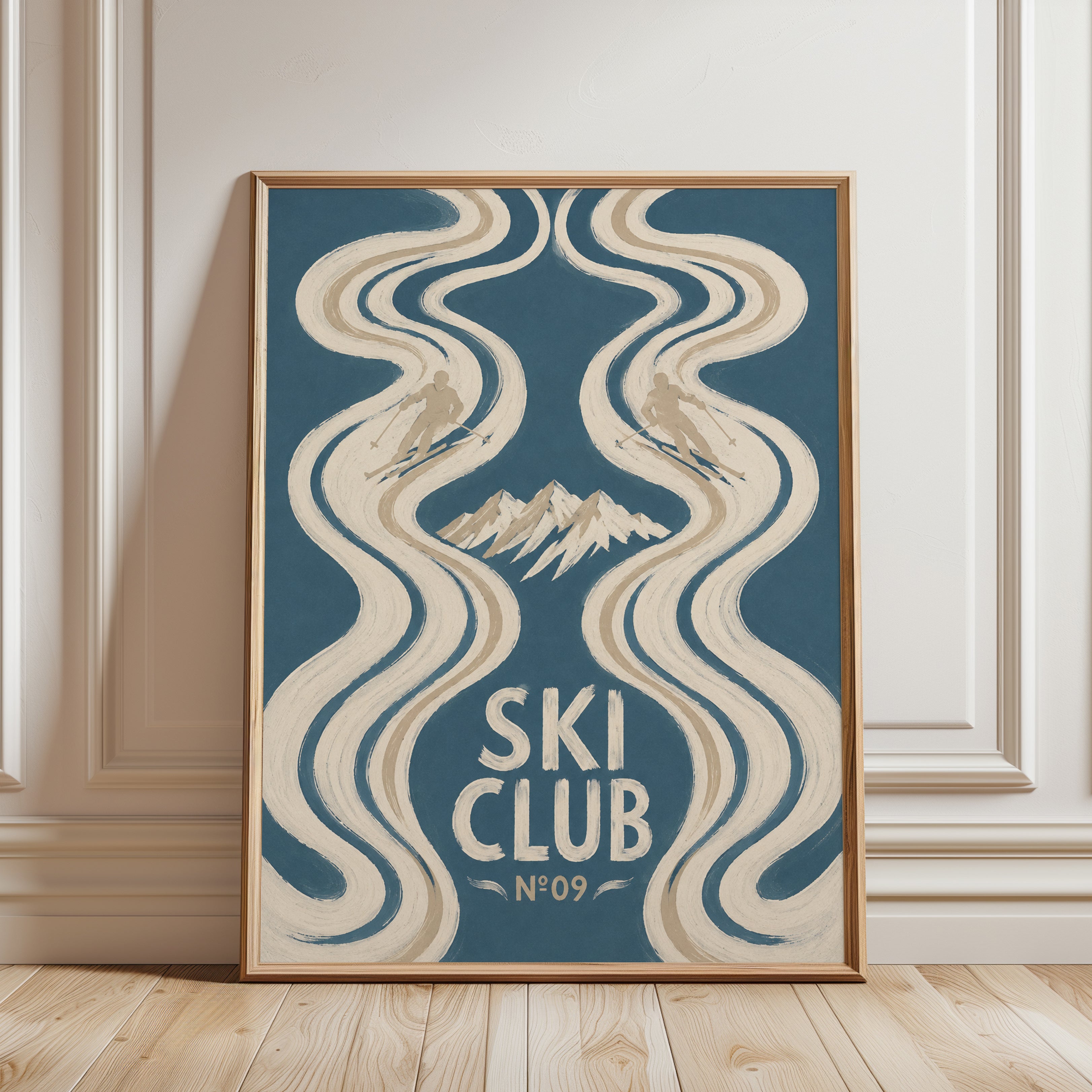 Vintage Ski Poster – Retro Ski Club Print - framed detail
