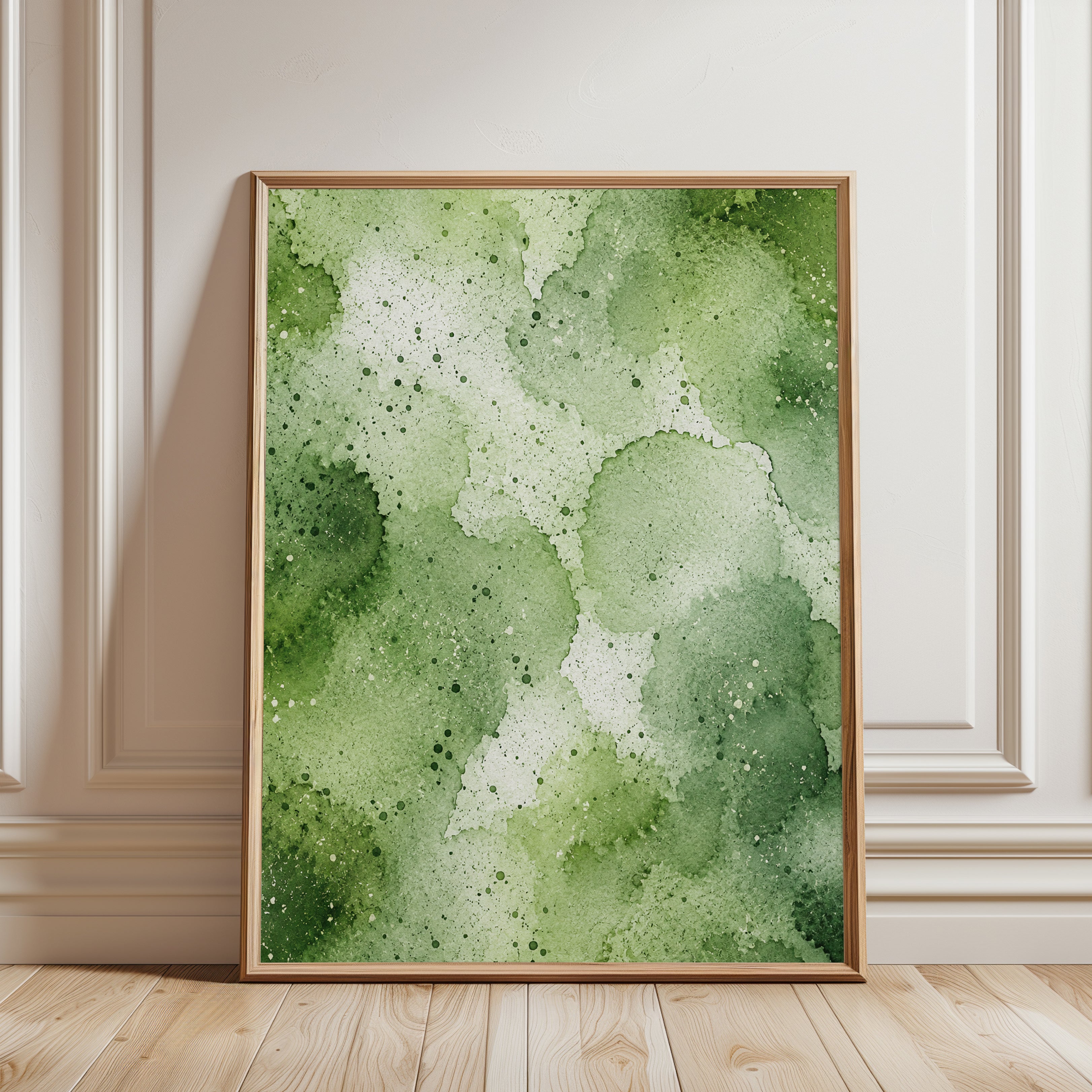 Green Watercolor Wall Art – Abstract Nature Print - framed detail