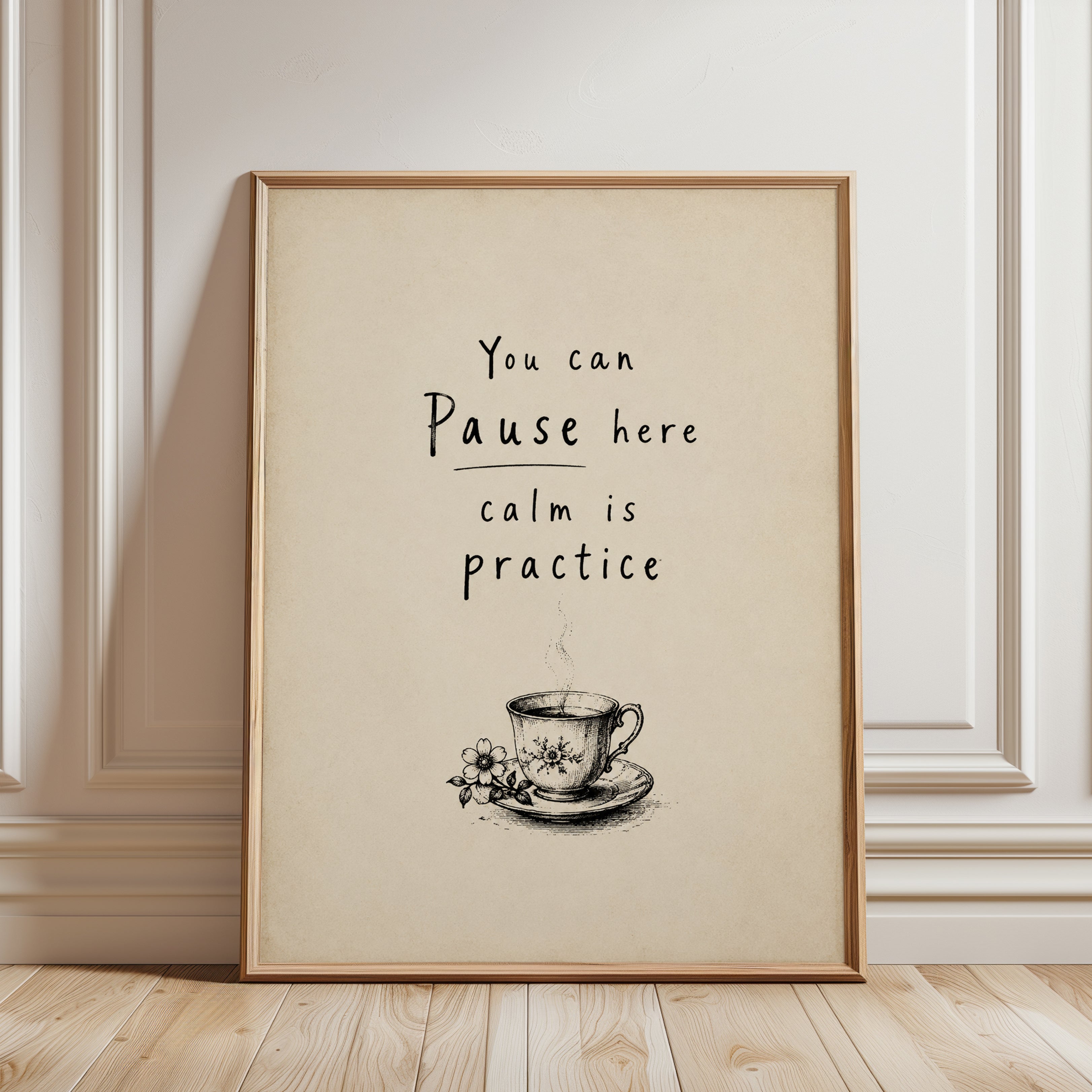 Mindfulness Wall Art: Hand-Drawn Tea Cup - framed detail
