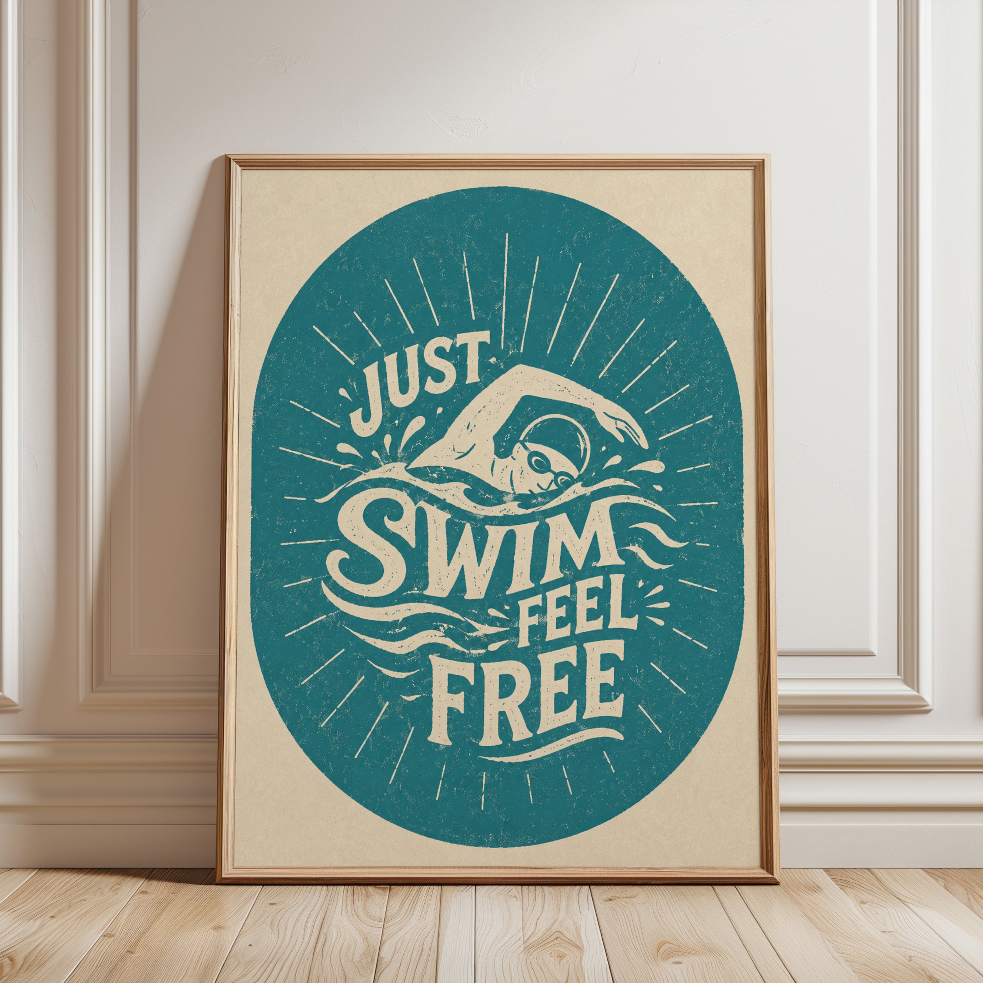 Just Swim Retro Print - framed detail
