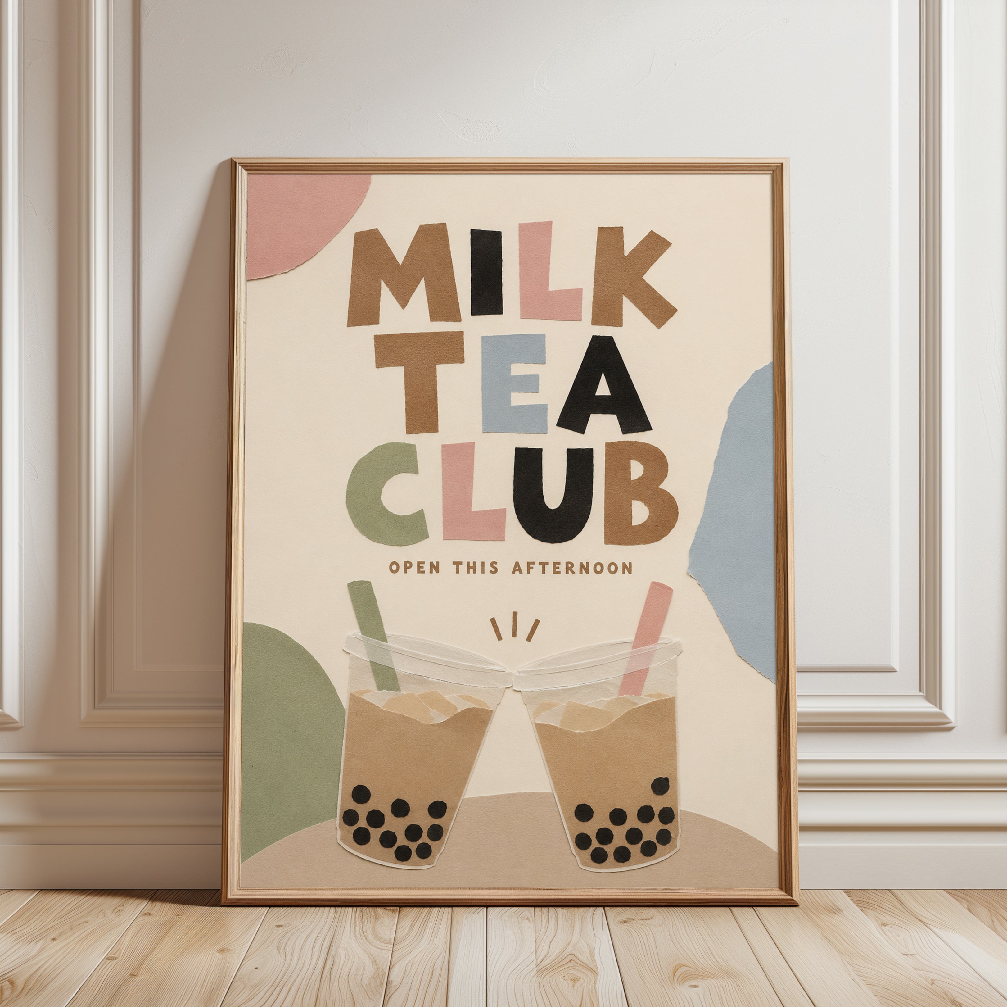 Milk Tea Club Poster: Retro Bubble Tea Typography Art Print - framed detail