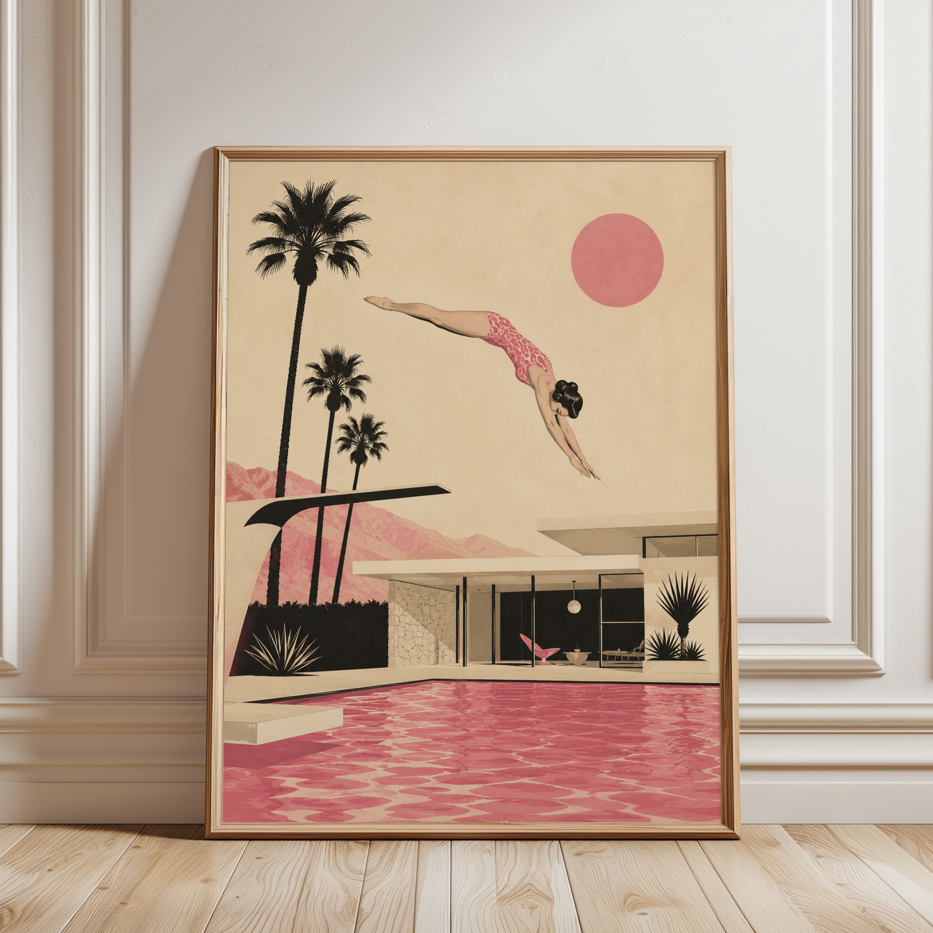 Mid Century Modern Pool Poster - framed detail