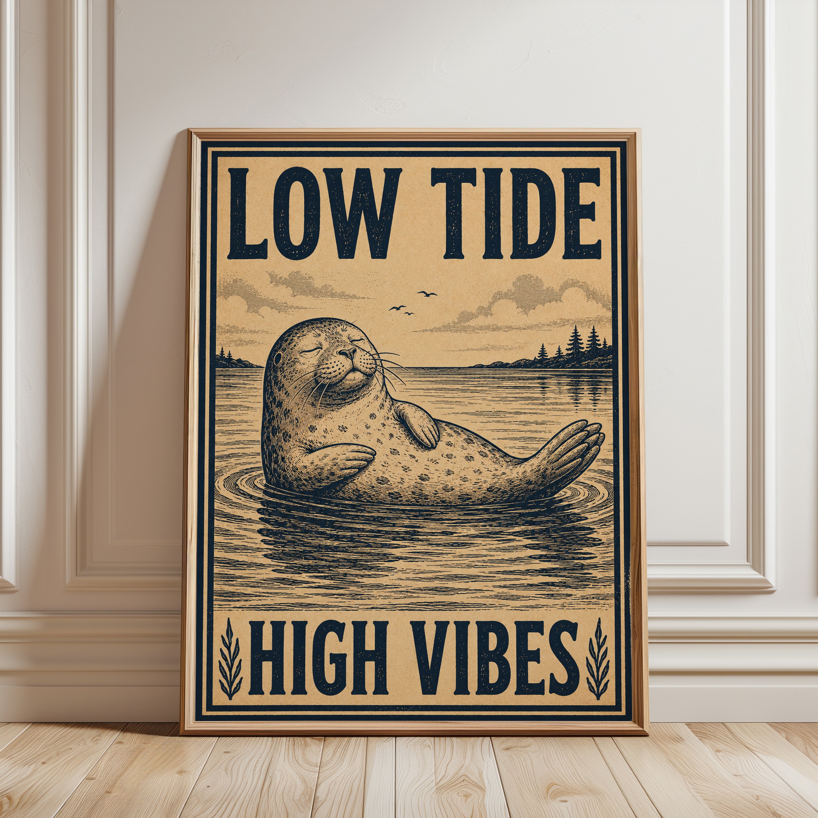 Seal Wall Art Print: Vintage Coastal Design - framed detail